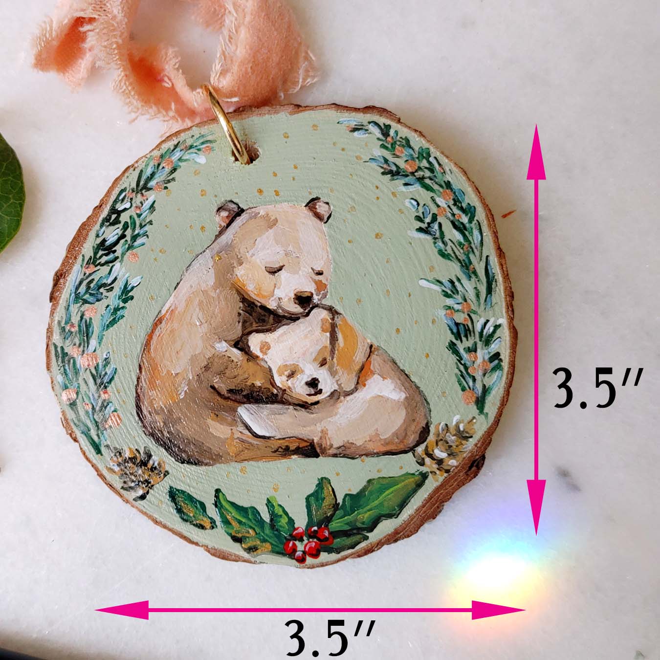 "Bear Hug" Wood Slice Ornament