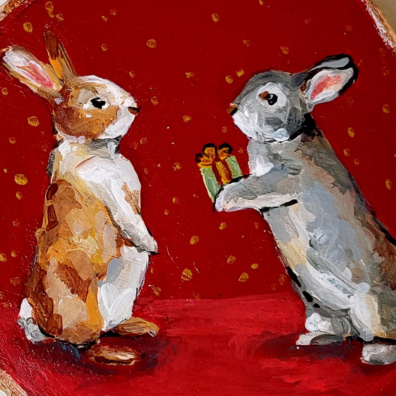 "Bunny Gift" Wood Slice Ornament