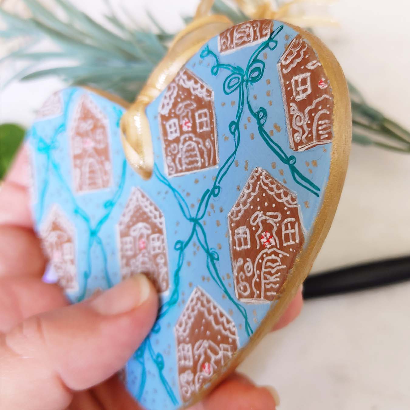 "Gingerbread House" Ceramic Heart Ornament