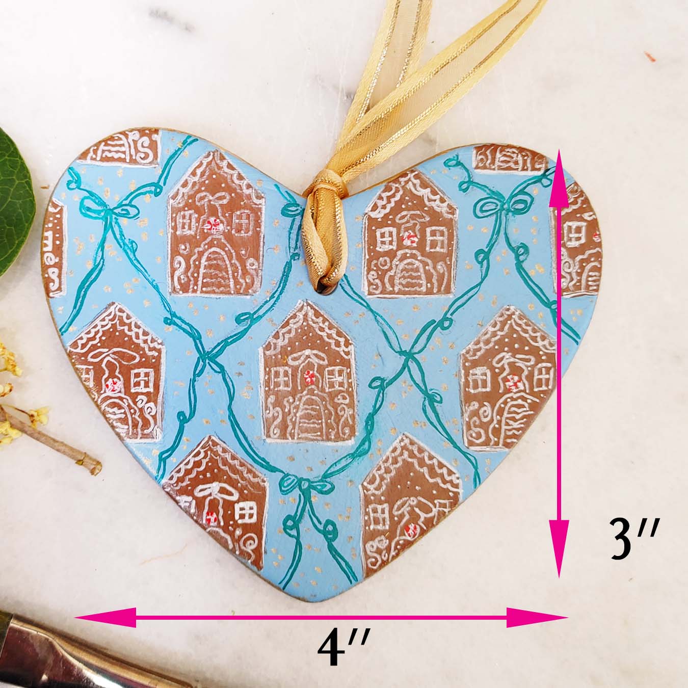 "Gingerbread House" Ceramic Heart Ornament