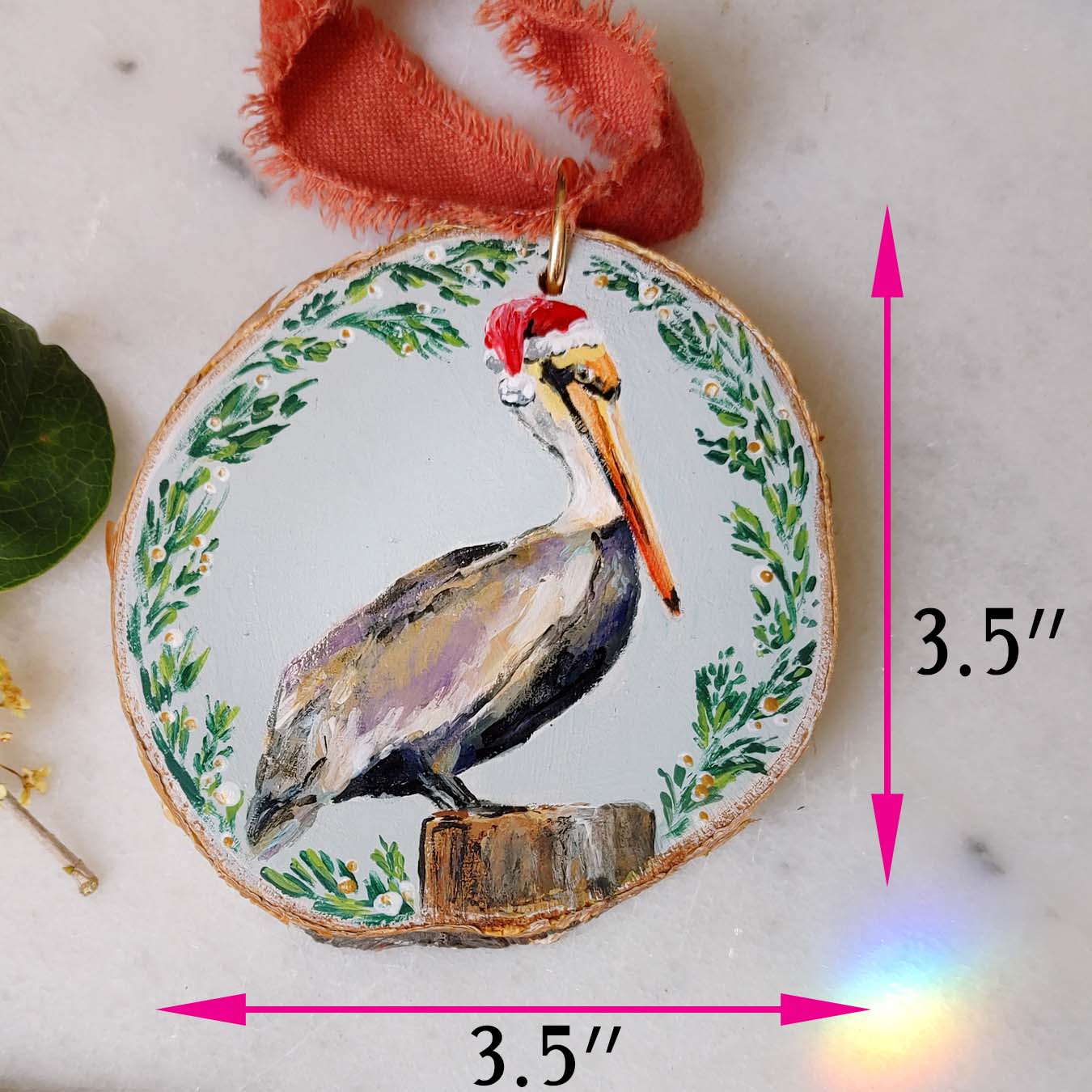 "Santa Pelican" Wood Slice Ornament