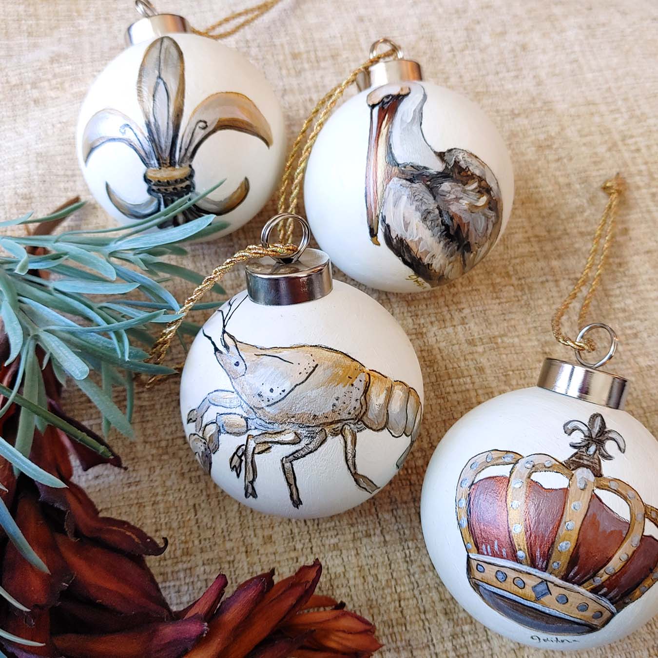 "Metallic Louisiana" Ceramic Bauble Ornaments