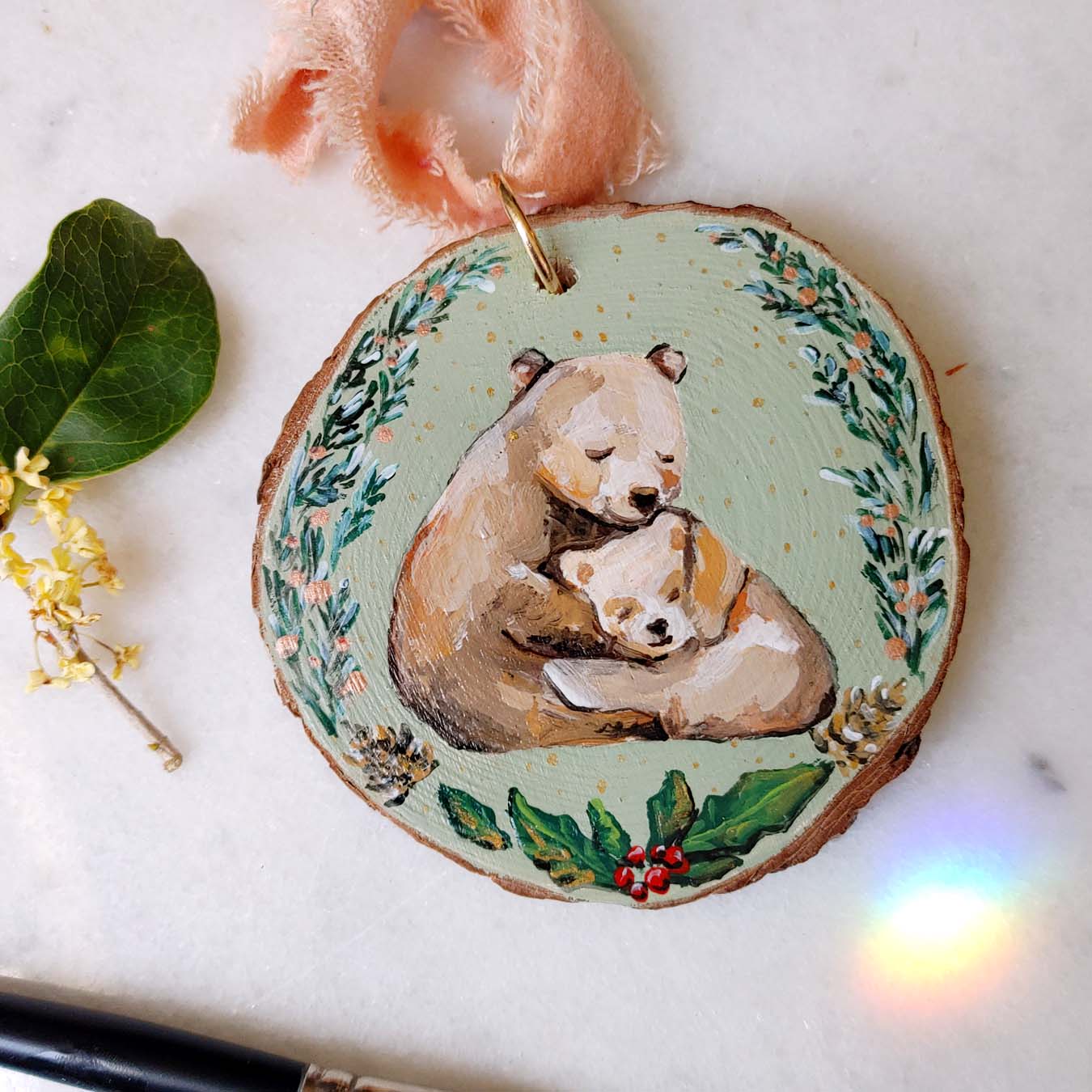 "Bear Hug" Wood Slice Ornament