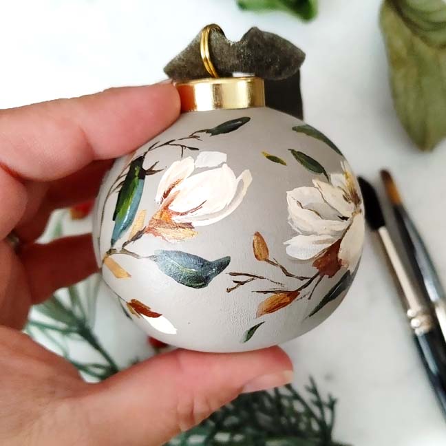 "Taupe Magnolias" Ceramic Ornament