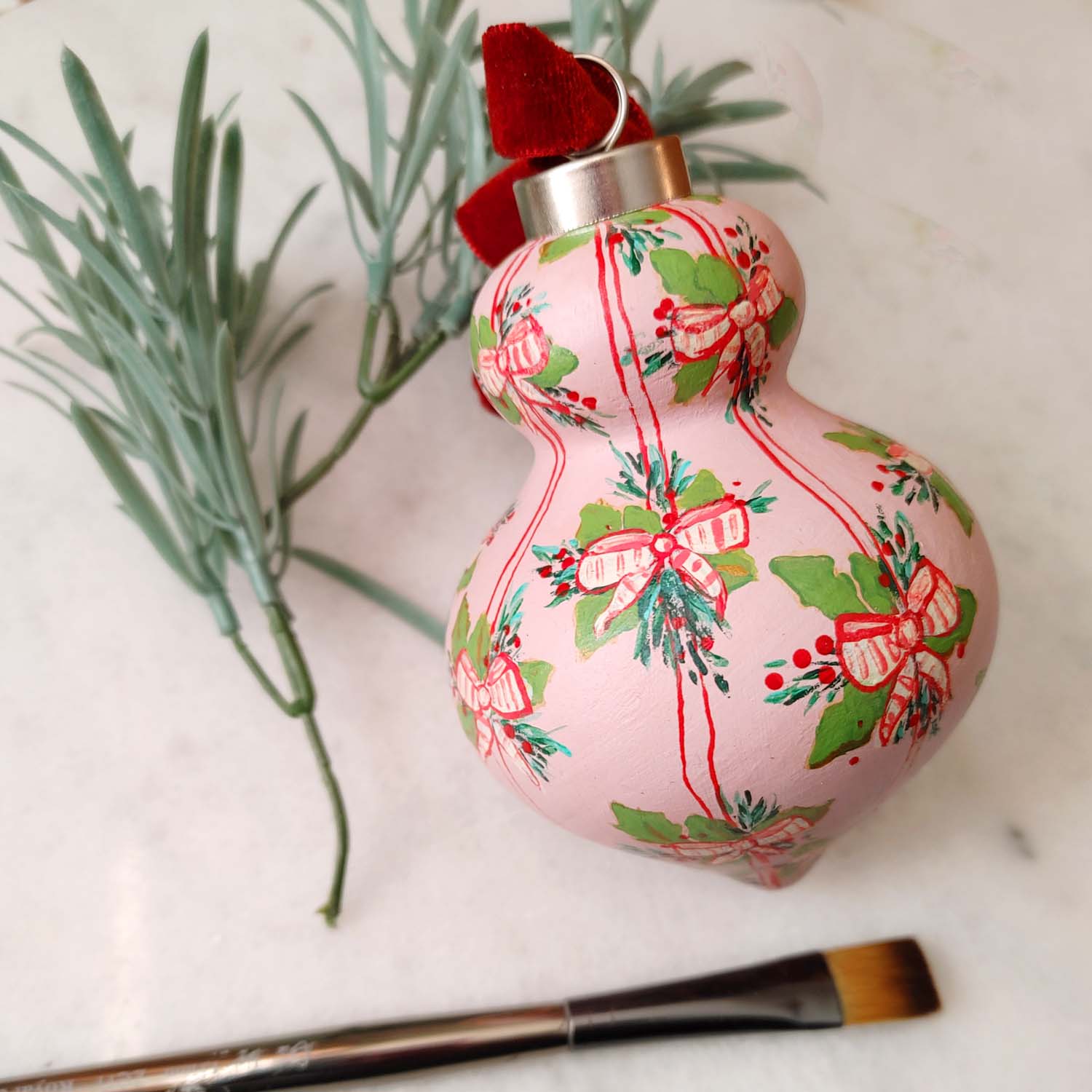 "Pink Peppermint" Ceramic Bauble Ornament