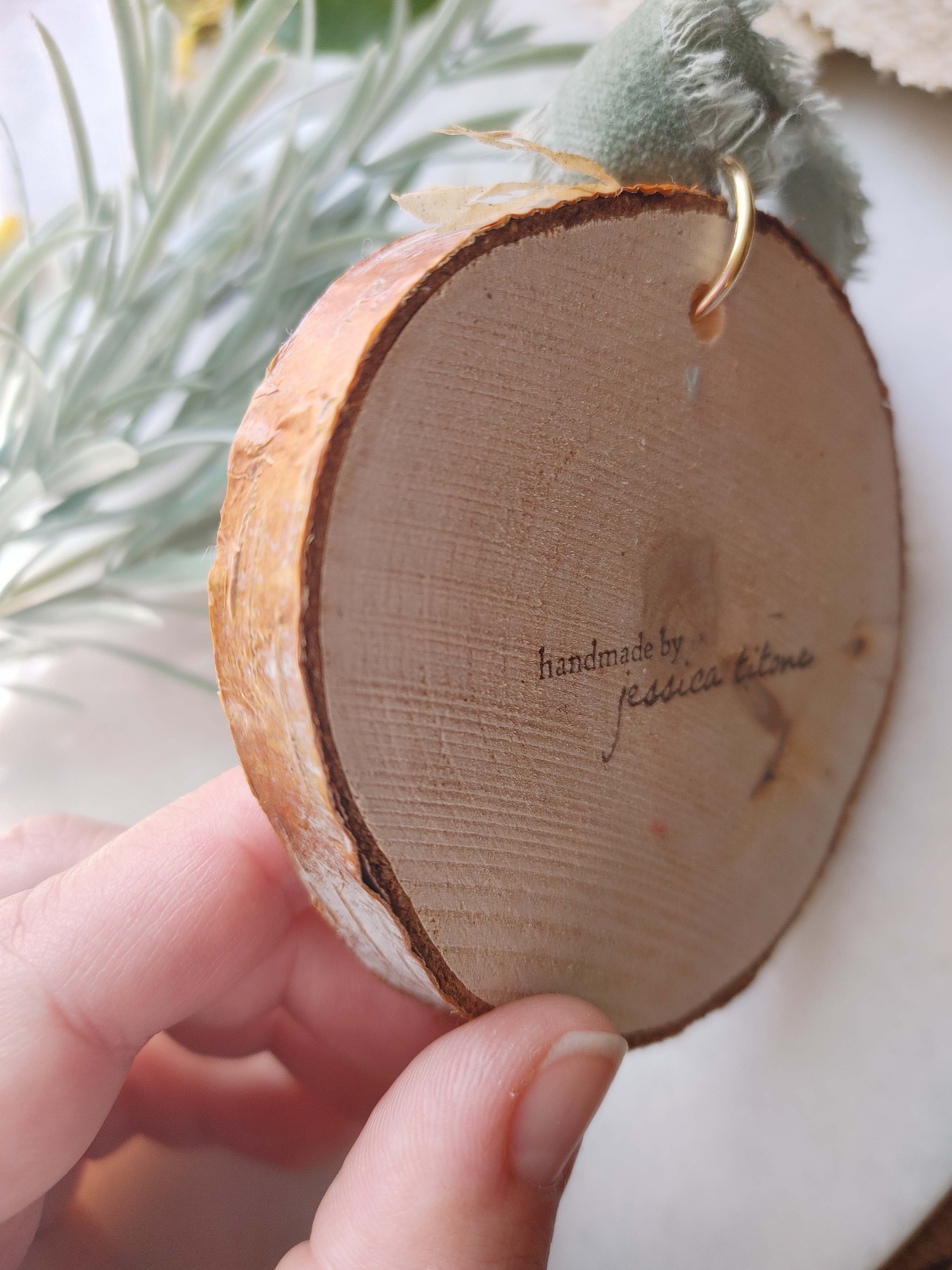 "Book Mouse" Wood Slice Ornament