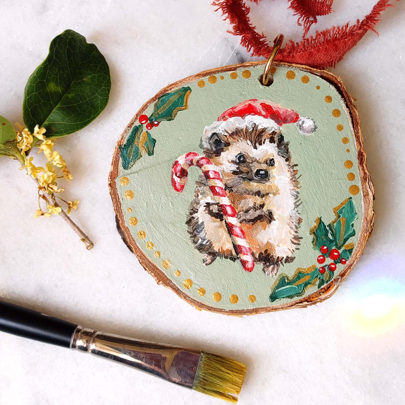 "A Little Prickly" Wood Slice Ornament