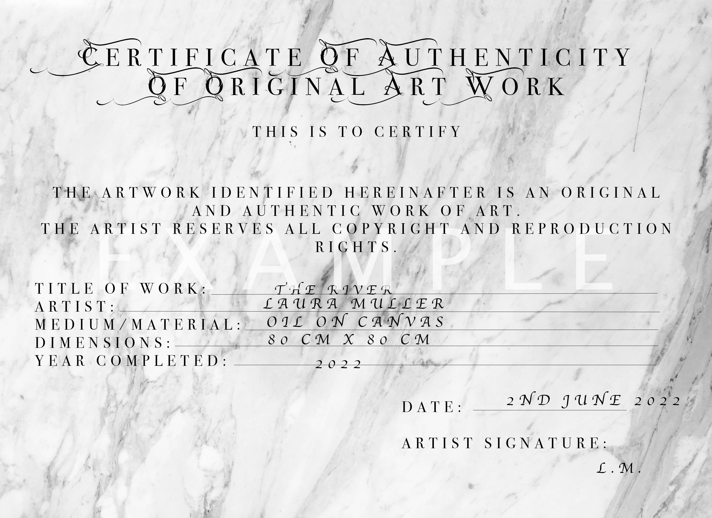 Certificate of Authenticity Of Original Artwork - Marble effect