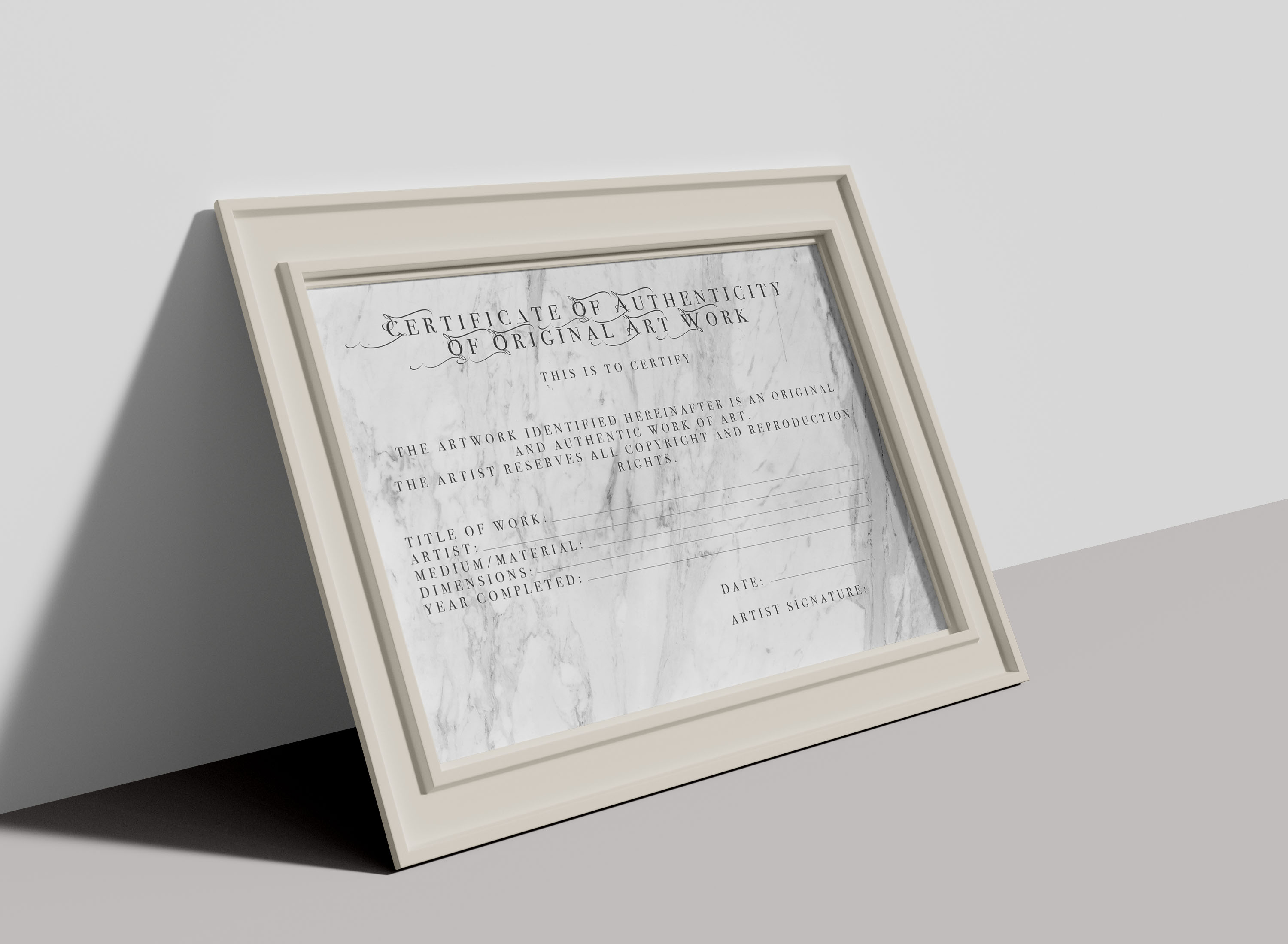 Certificate of Authenticity Of Original Artwork - Marble effect