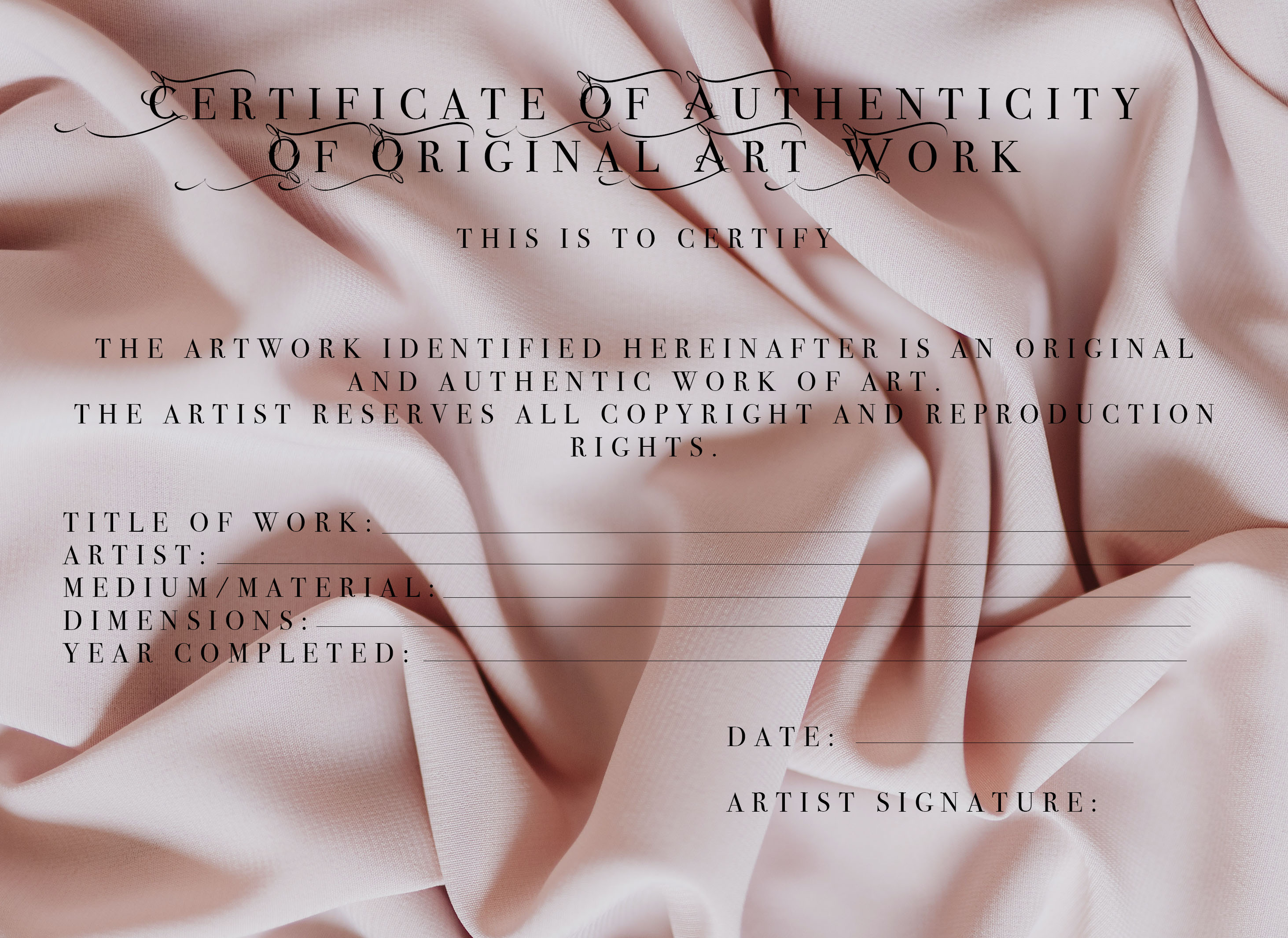 Certificate of authenticity of original artwork - Rose