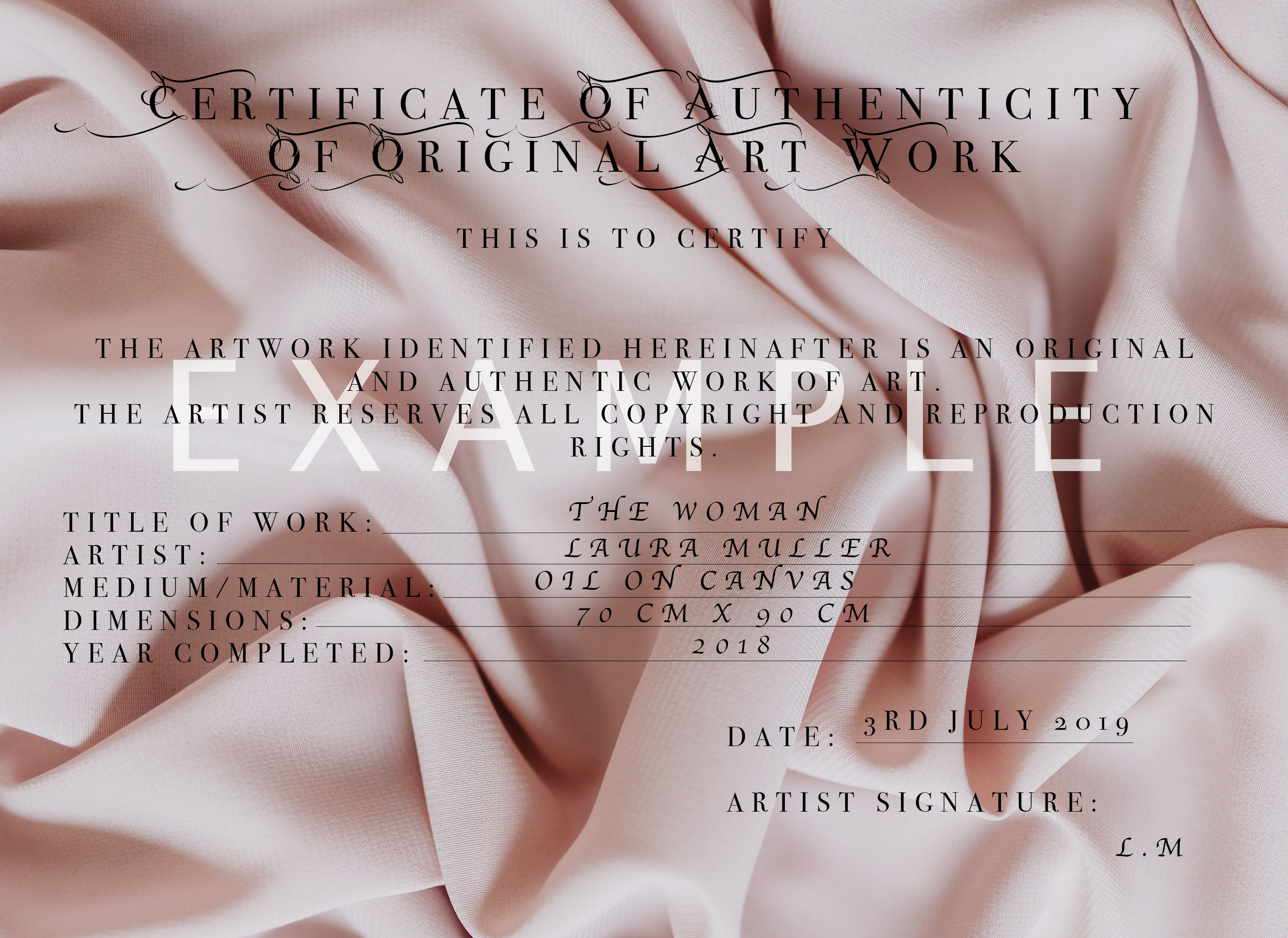 Certificate of authenticity of original artwork - Rose