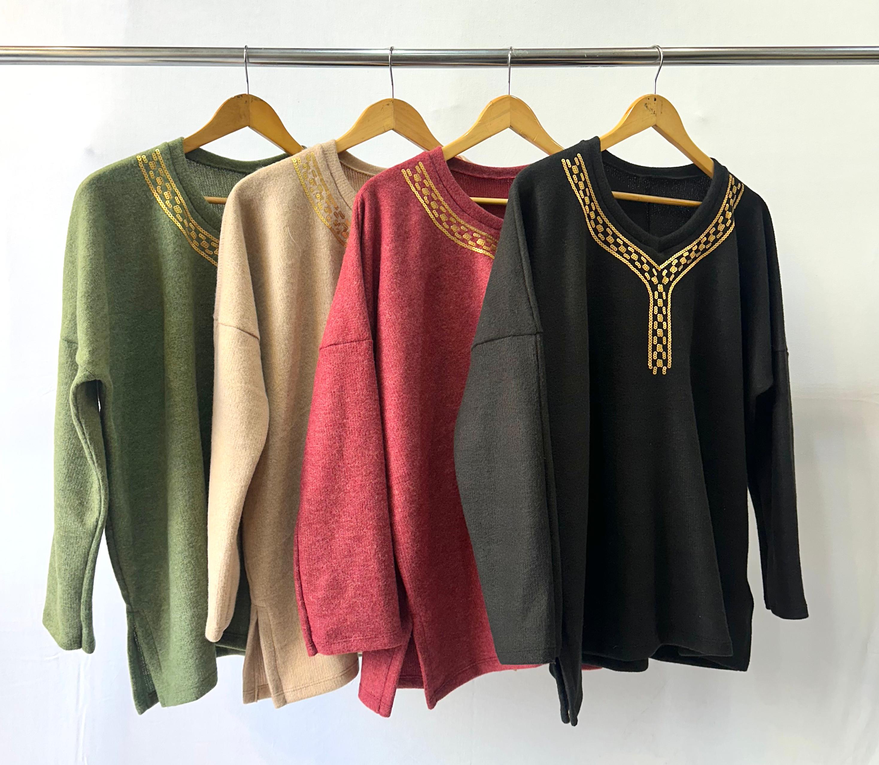 Remerón lanilla bordado de lentejuelas CAMELIA