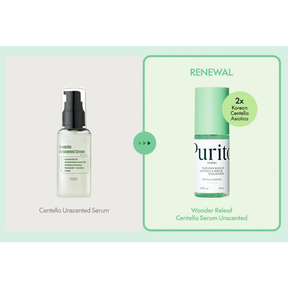 PURITO Wonder Releaf Centella Unscented Serum - veido serumas su centele