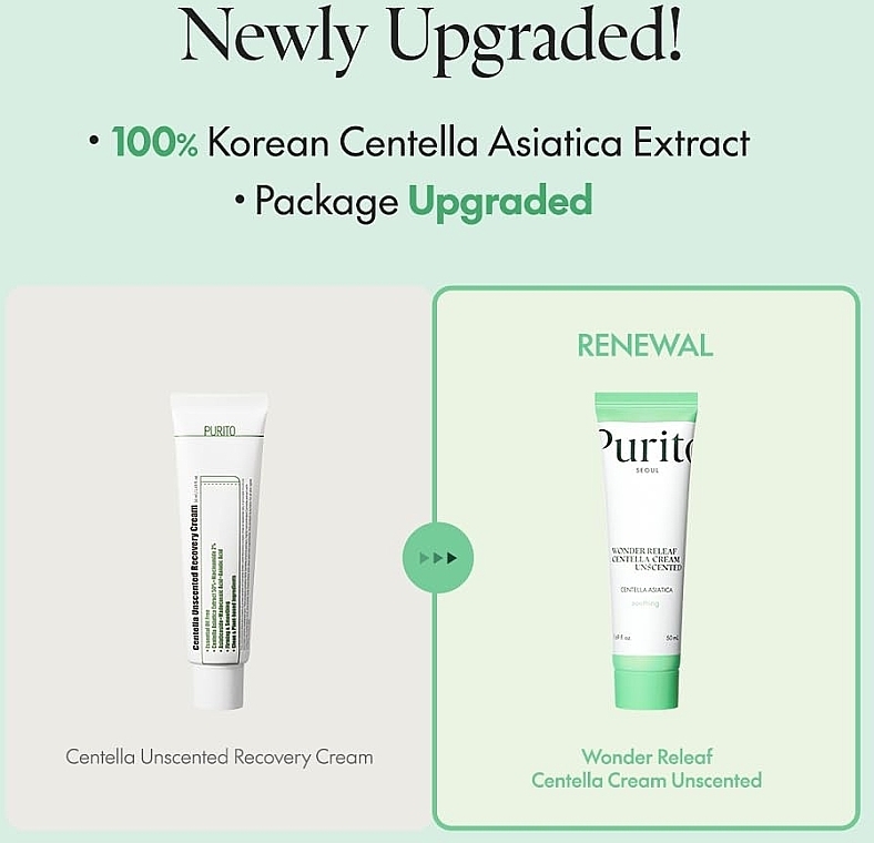 PURITO Wonder Releaf Centella Cream Unscented - bekvapis atstatantis kremas