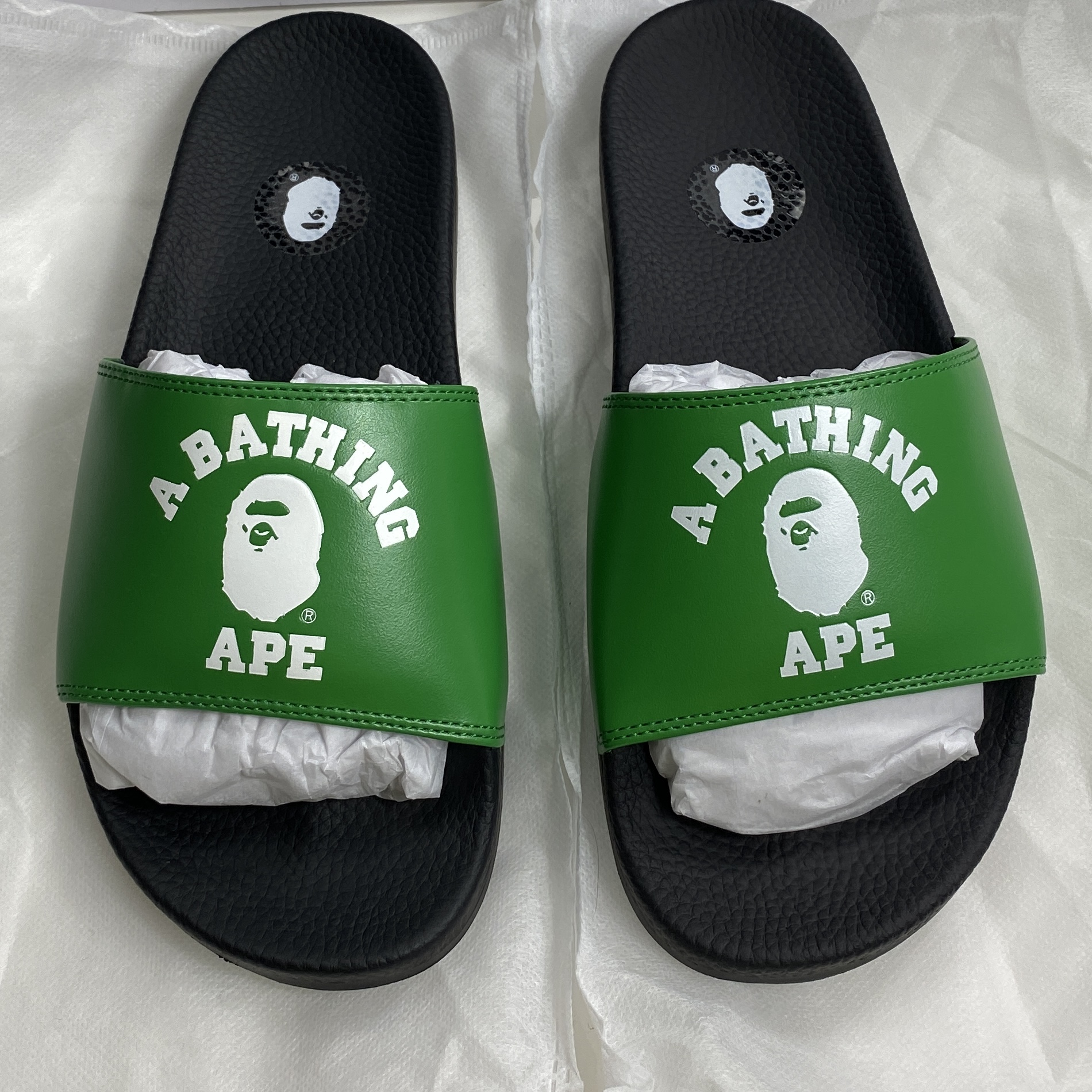 (40) A Bathing Ape College Slide Sandals Green 2020