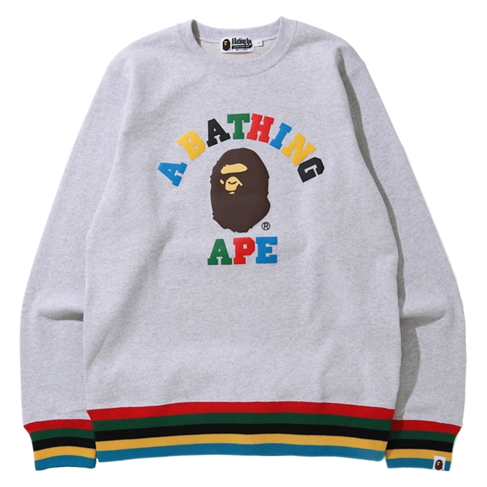 (S) Bape Multi Color Letters College Line Rib Crewneck Grey 2020