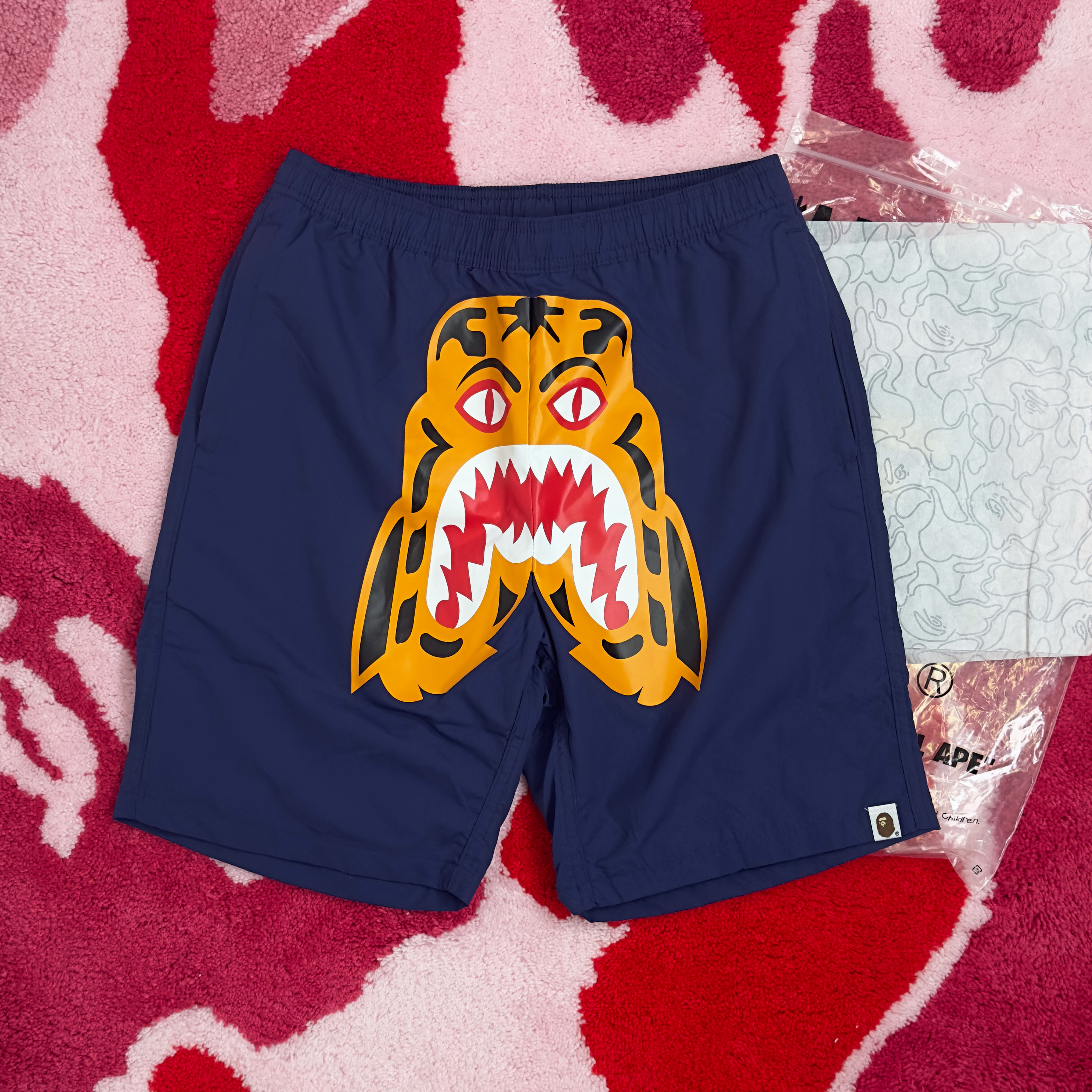 (L) Bape Tiger Beach Shorts Navy 2020
