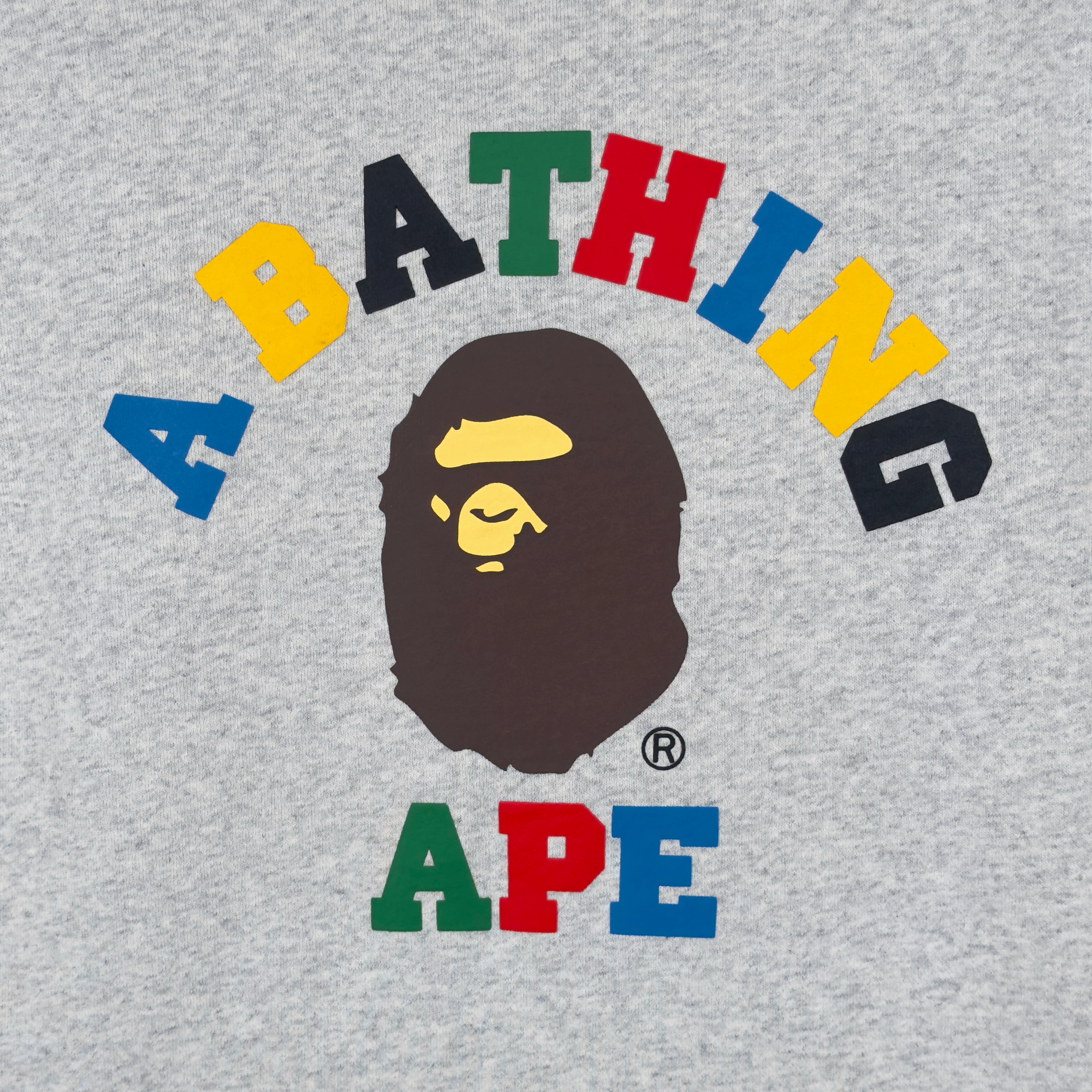 (S) Bape Multi Color Letters College Line Rib Crewneck Grey 2020