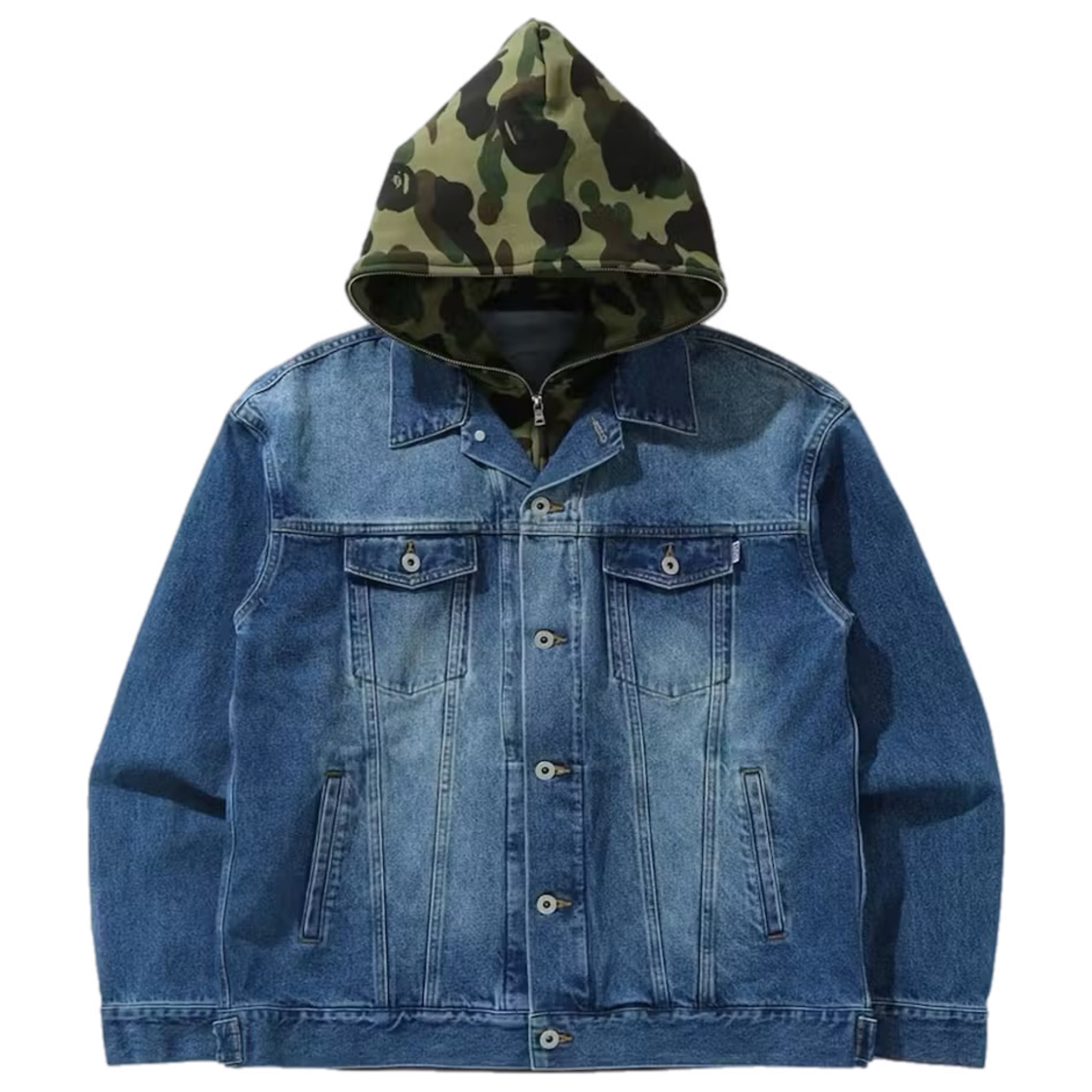 (M) Bape 1st Camo Loose Fit Hoodie Denim Jacket Indigo 2021