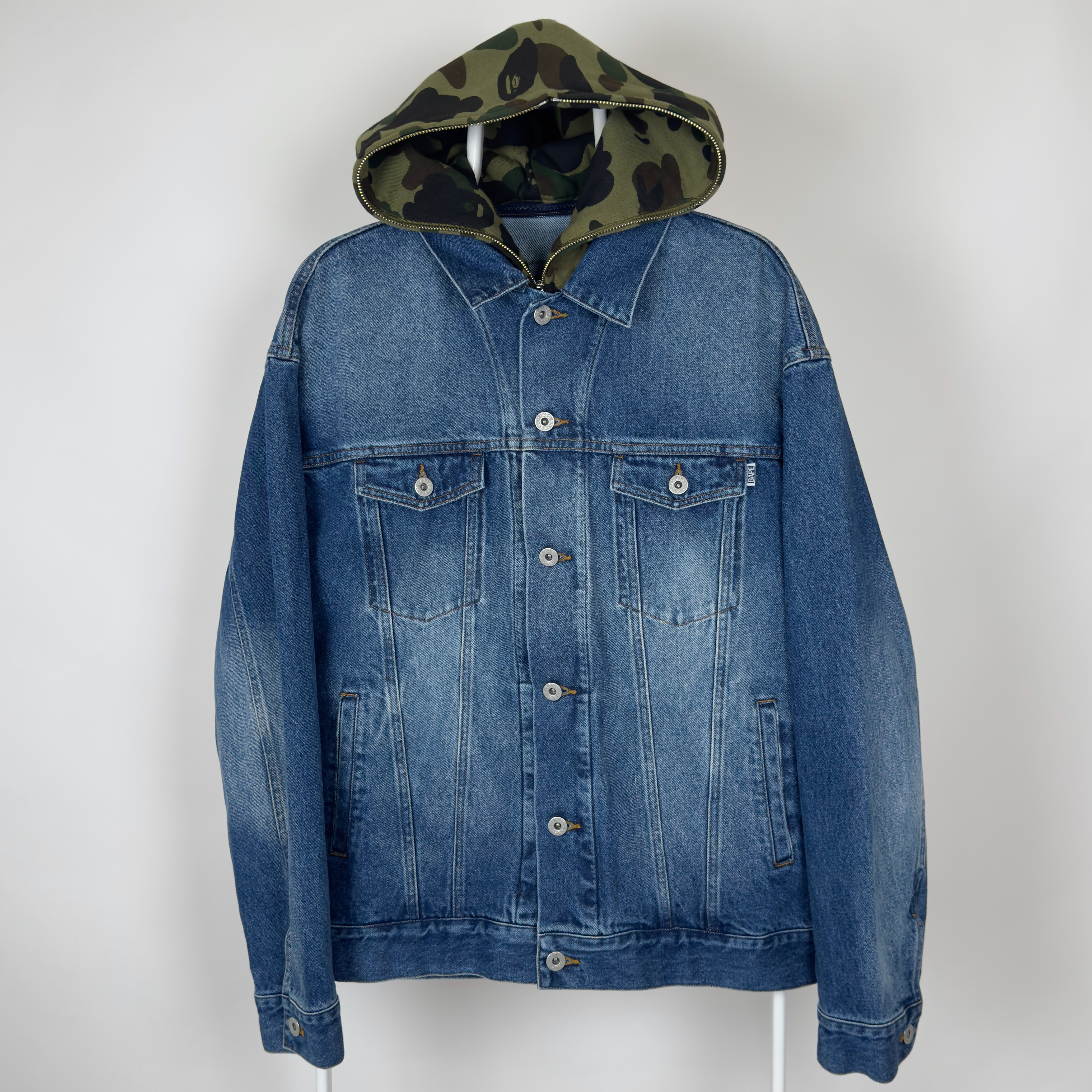 (M) Bape 1st Camo Loose Fit Hoodie Denim Jacket Indigo 2021