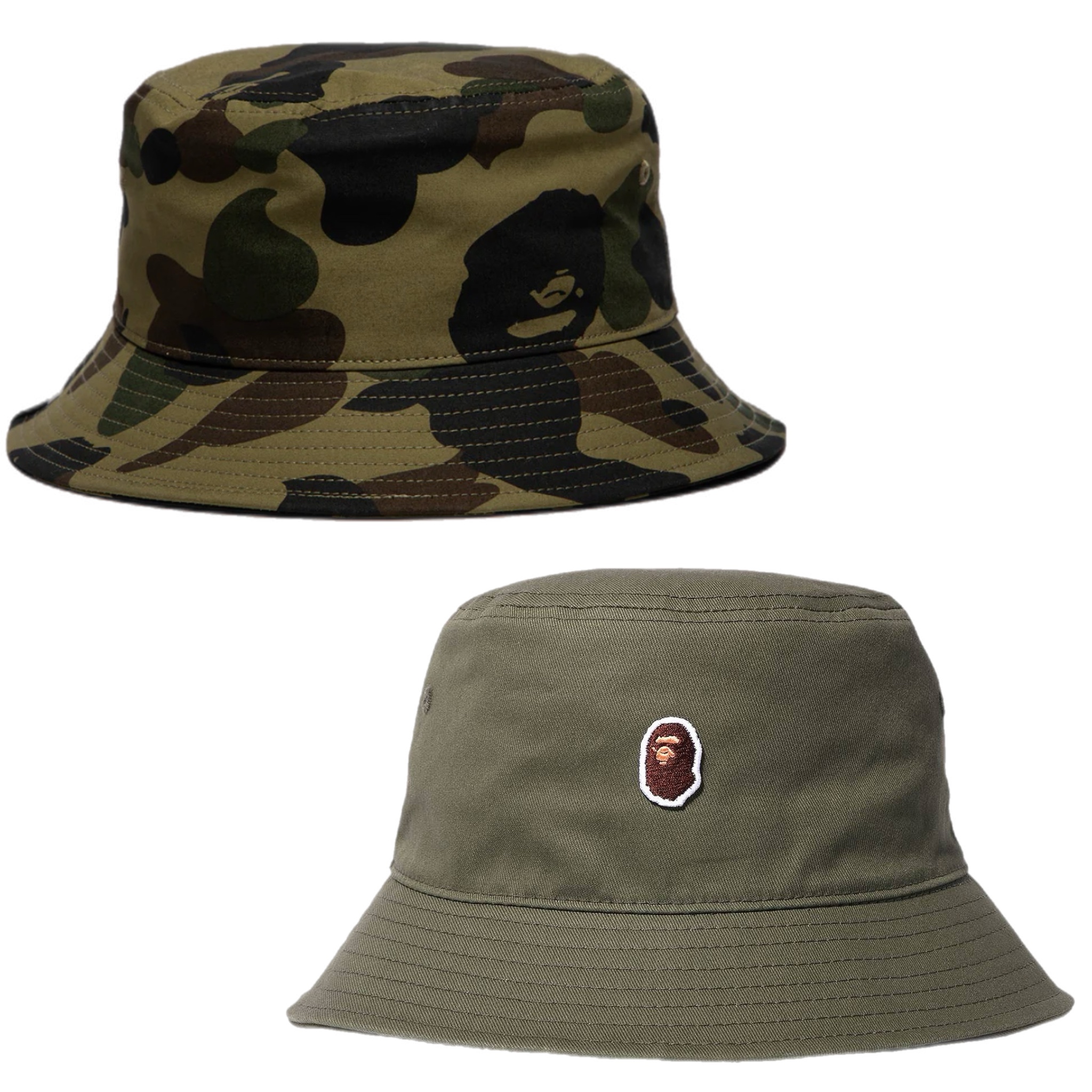 (L) Bape Ape Head One Point Reversible Bucket Hat Olive