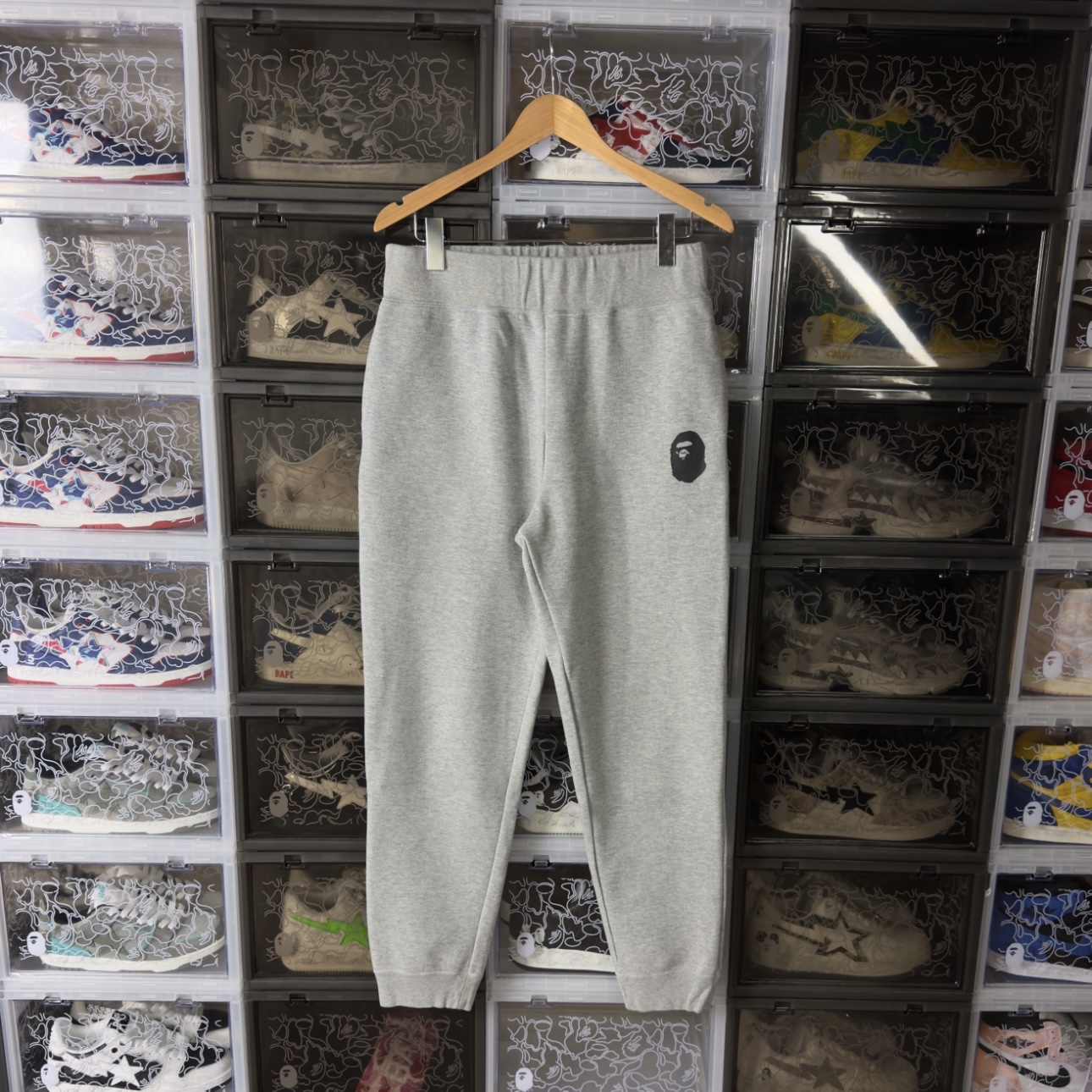 (XL) Bape Summer Bag Block Print Sweat Pants Grey 2017