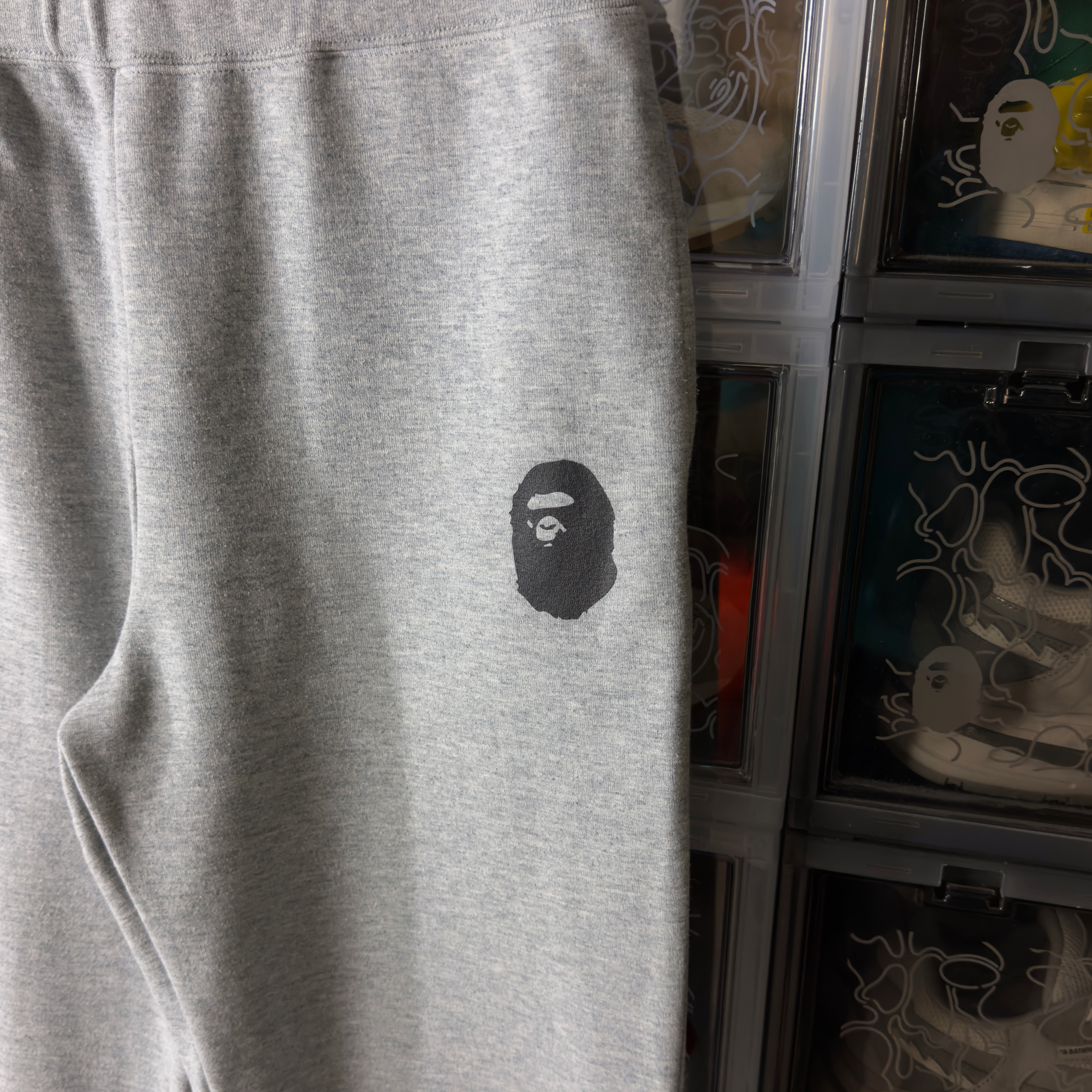 (XL) Bape Summer Bag Block Print Sweat Pants Grey 2017