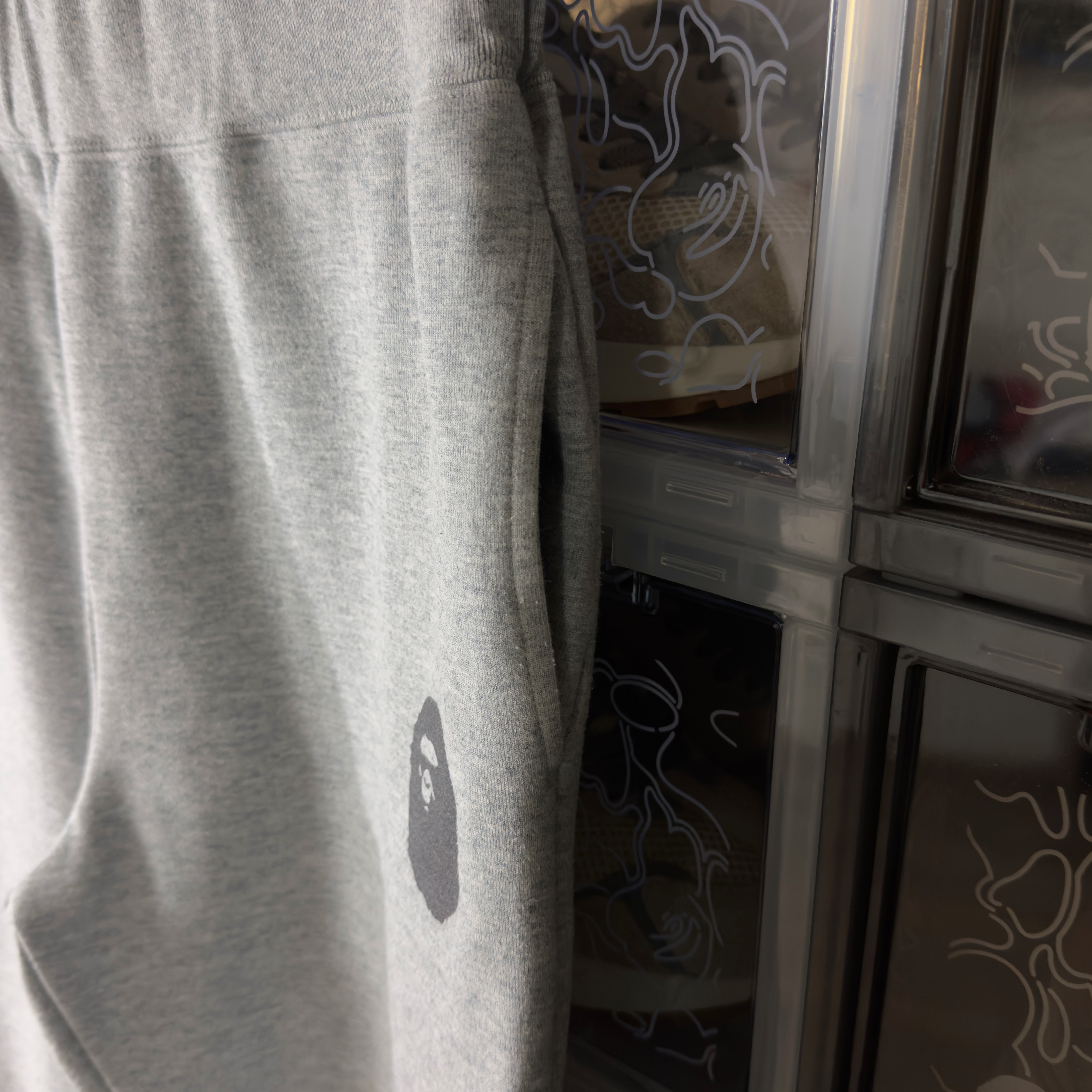 (XL) Bape Summer Bag Block Print Sweat Pants Grey 2017