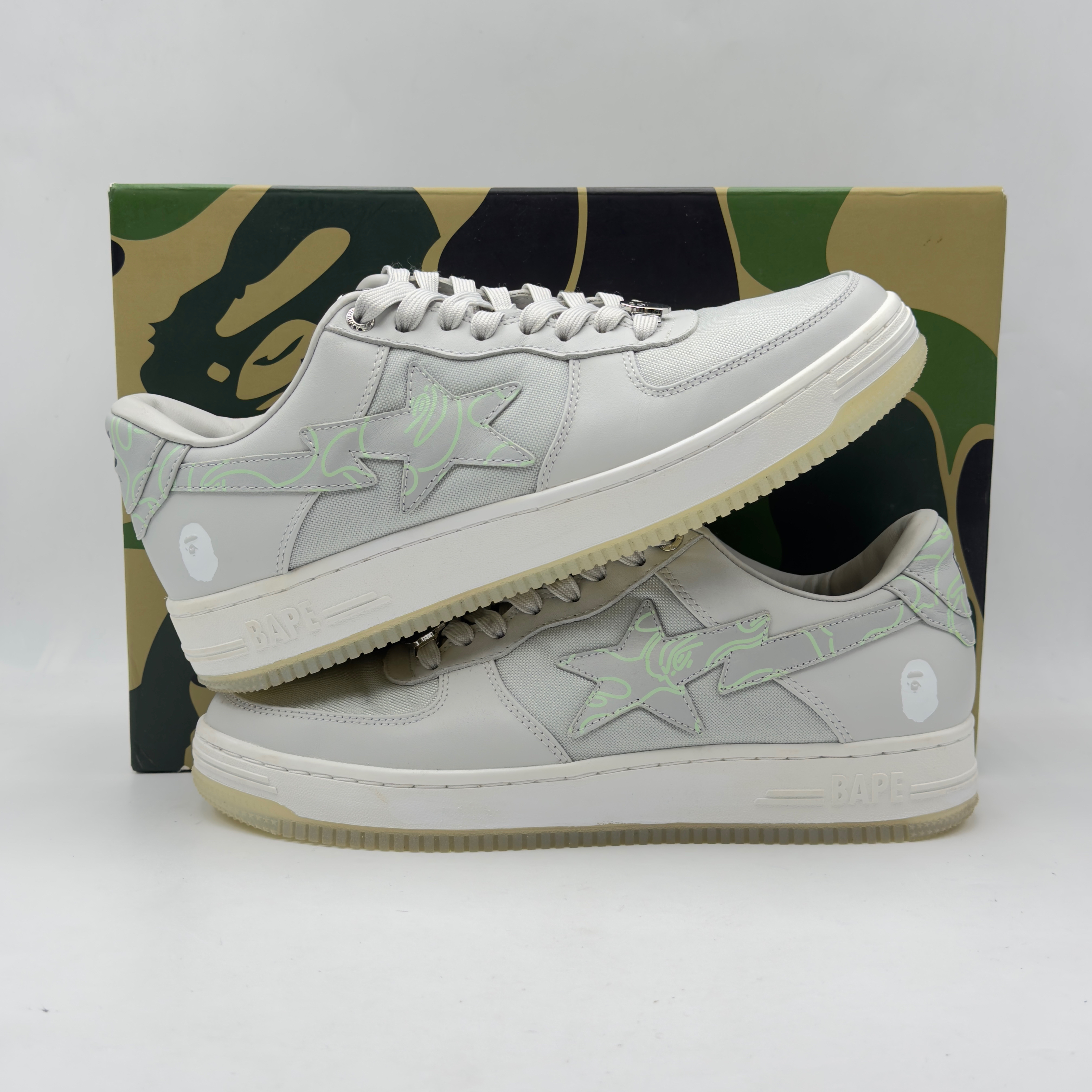 (44) A Bathing Ape Bapesta Text Code Camo Grey 2022