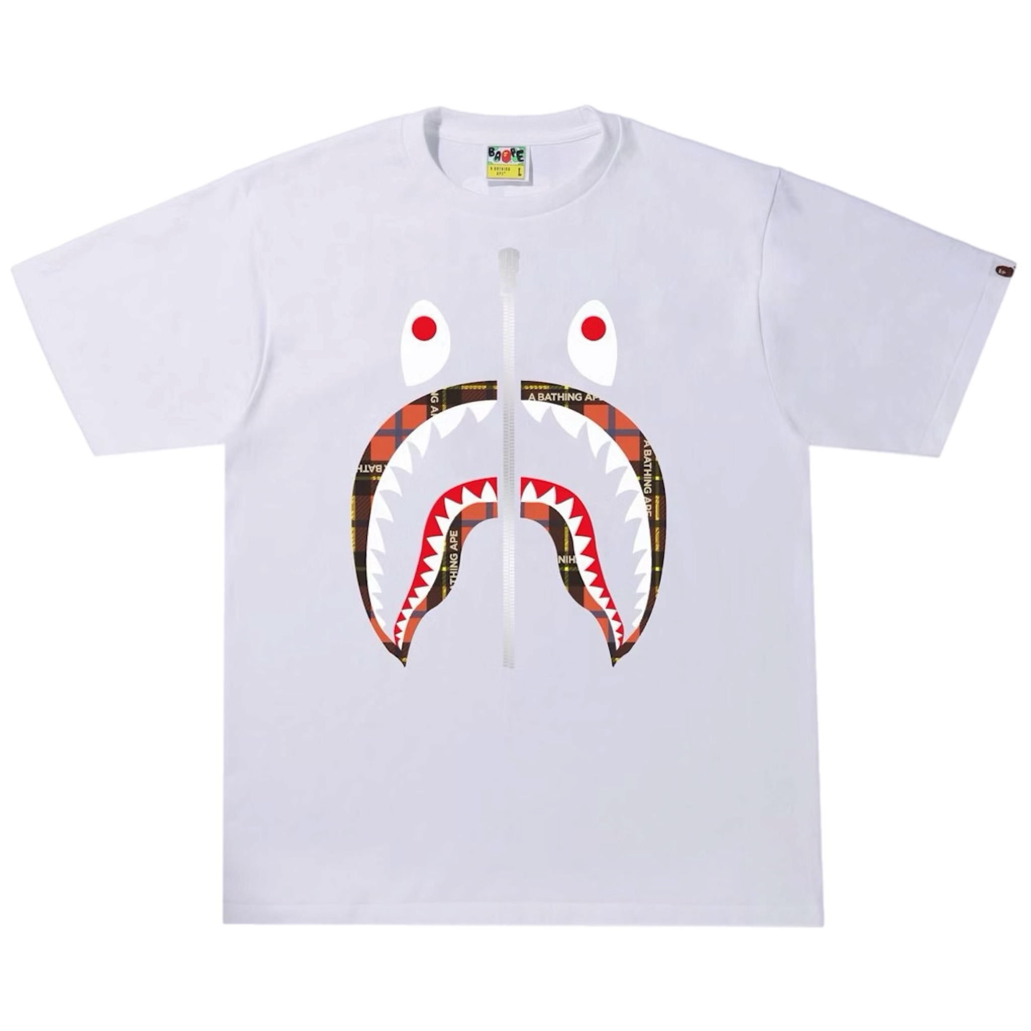 (L)  Bape Logo Check Shark Tee White/Red 2022
