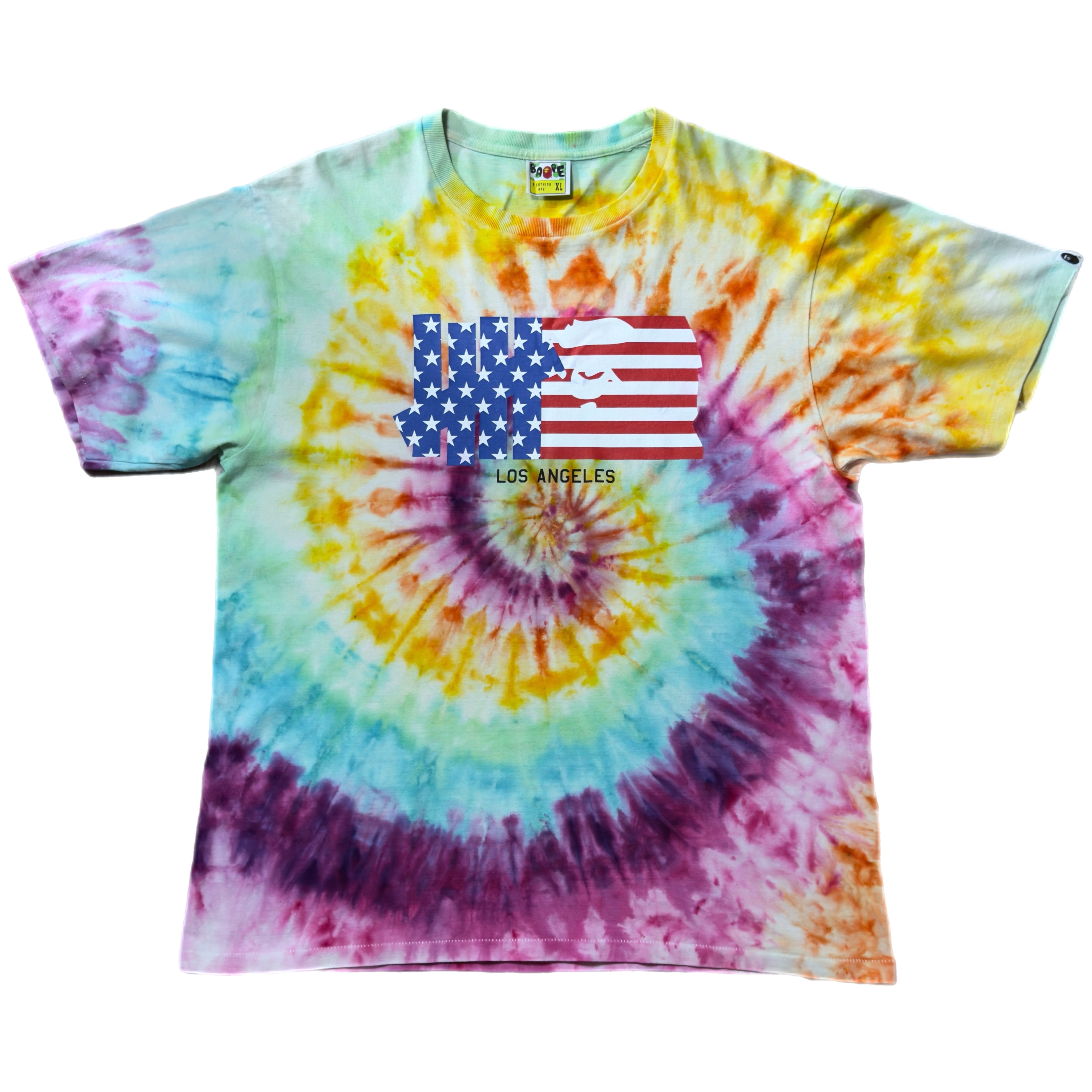 (XL) Bape x Undefeated Mr Cartoon Flag Tie Dye Tee 2015