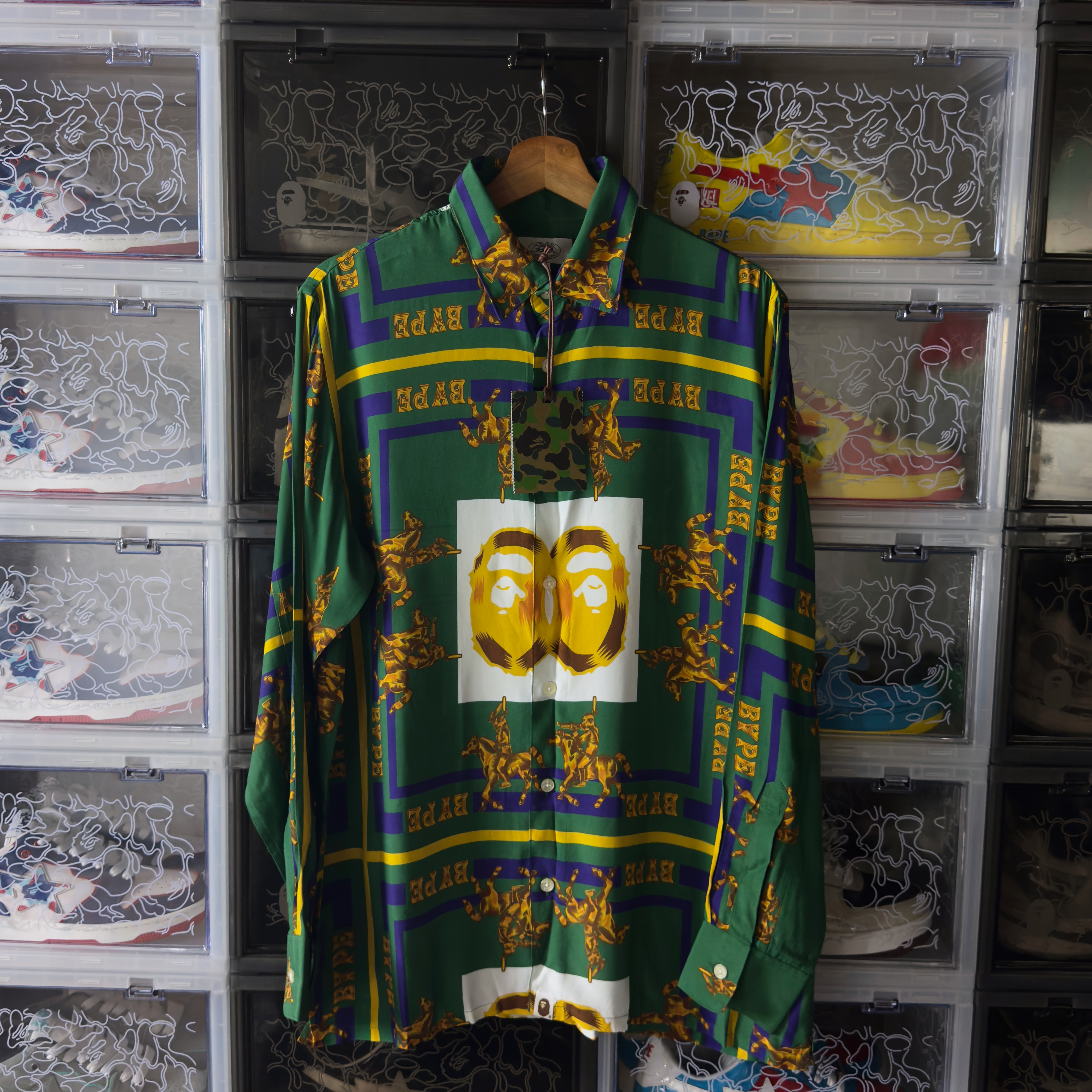 (S) Bape Double Ape Head Relaxed Shirt Green 2021