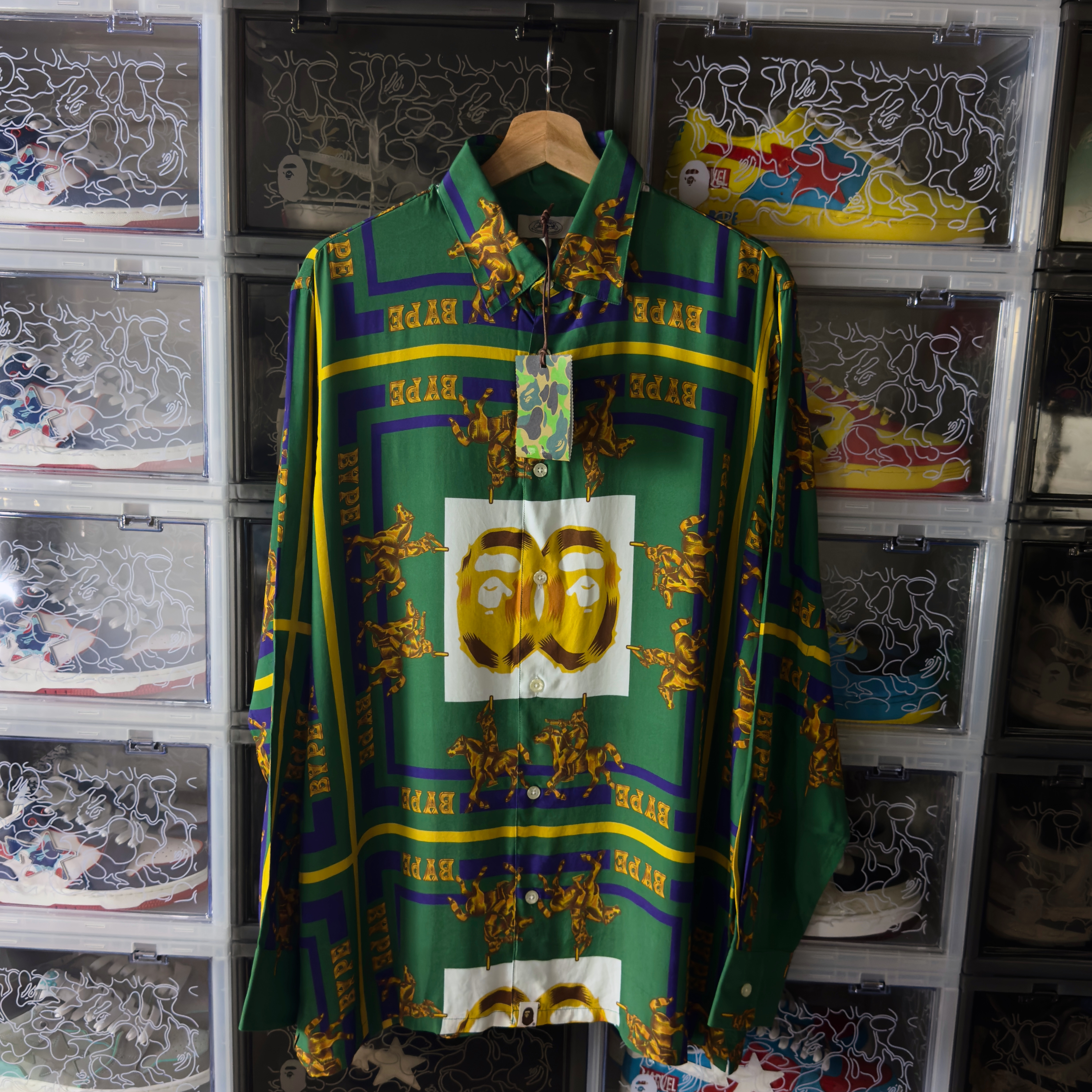 (M) Bape Double Ape Head Relaxed Shirt Green 2021