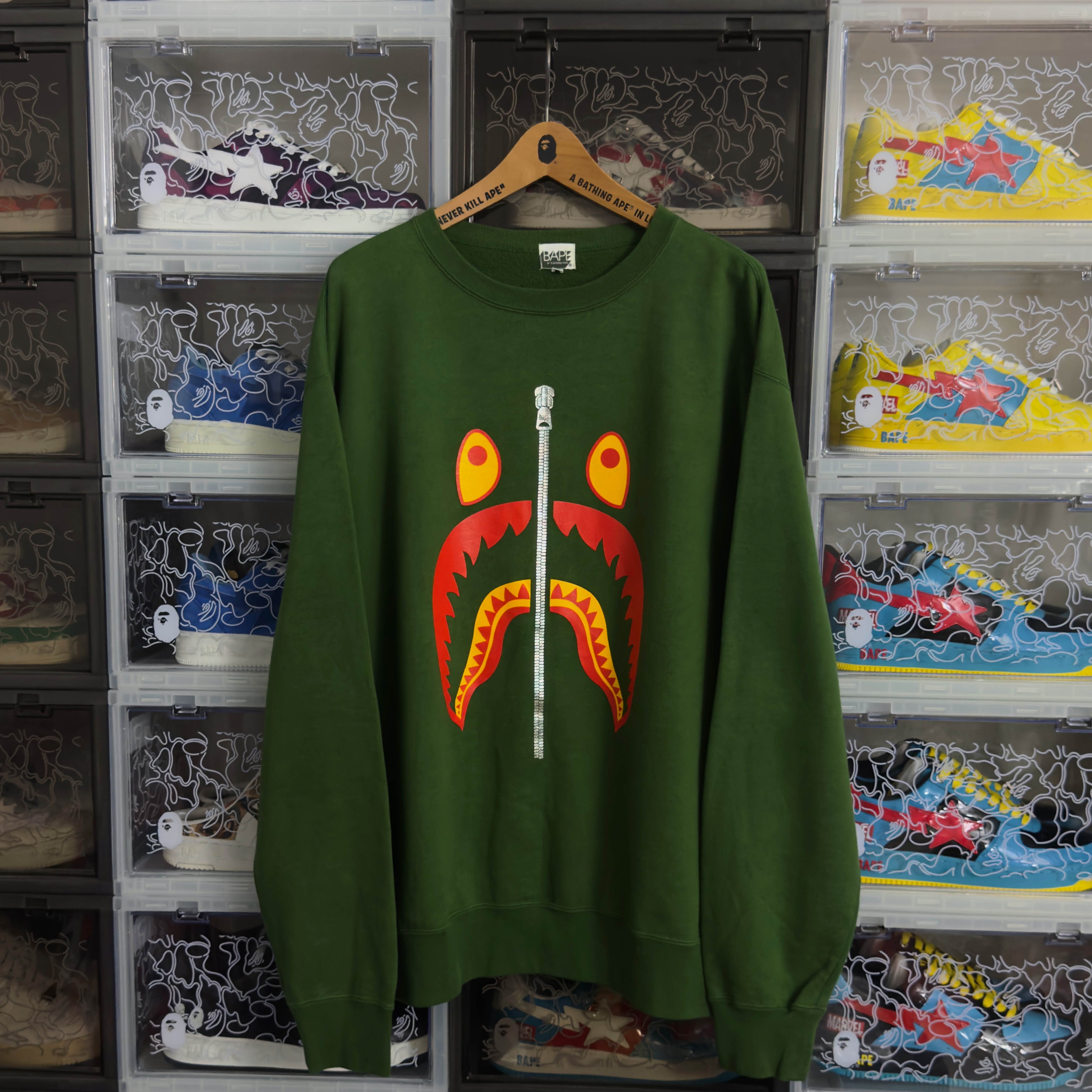(XL) Bape Shark Crewneck Olive