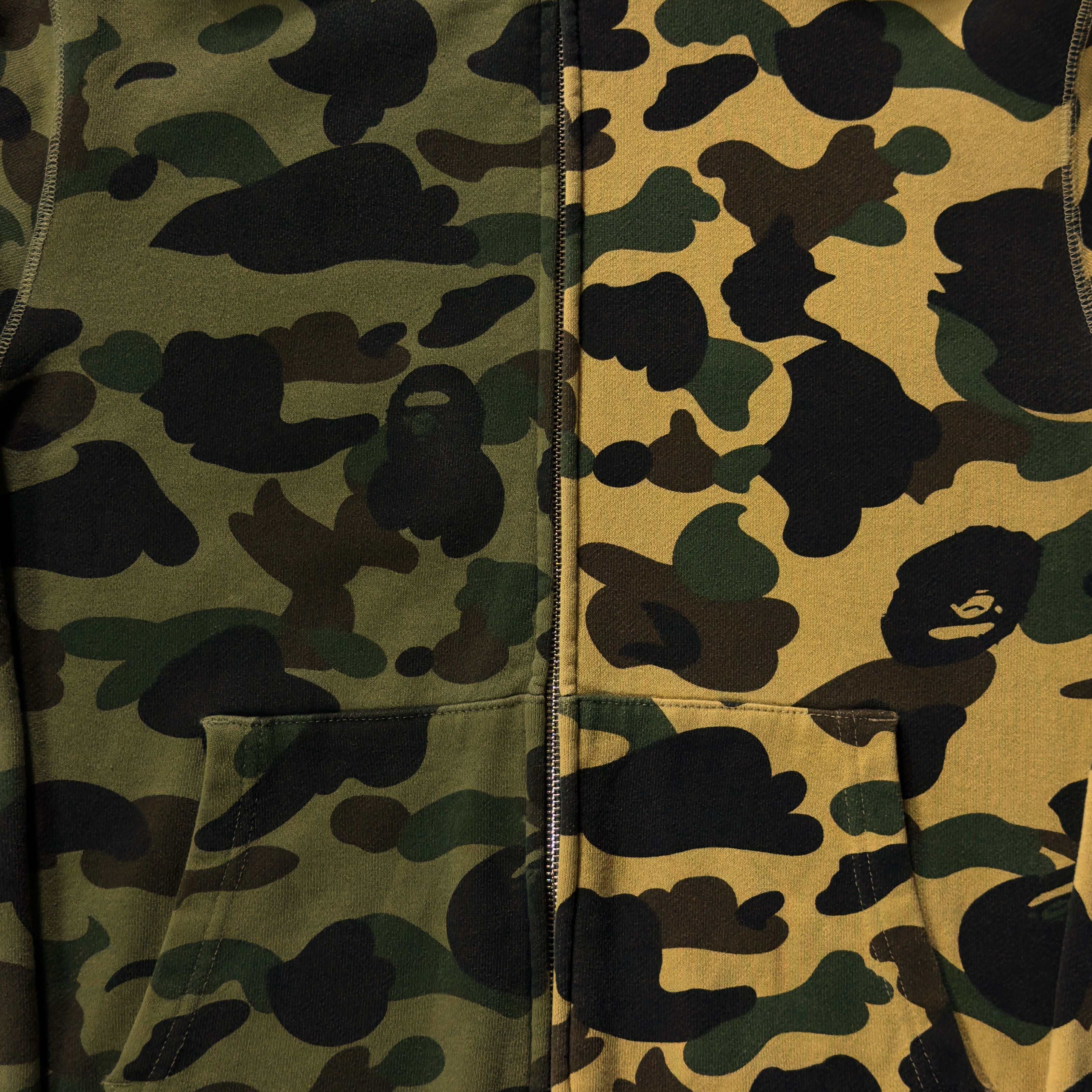 (M) Bape 1st Camo Half Shark Full Zip Hoodie Green/Yellow