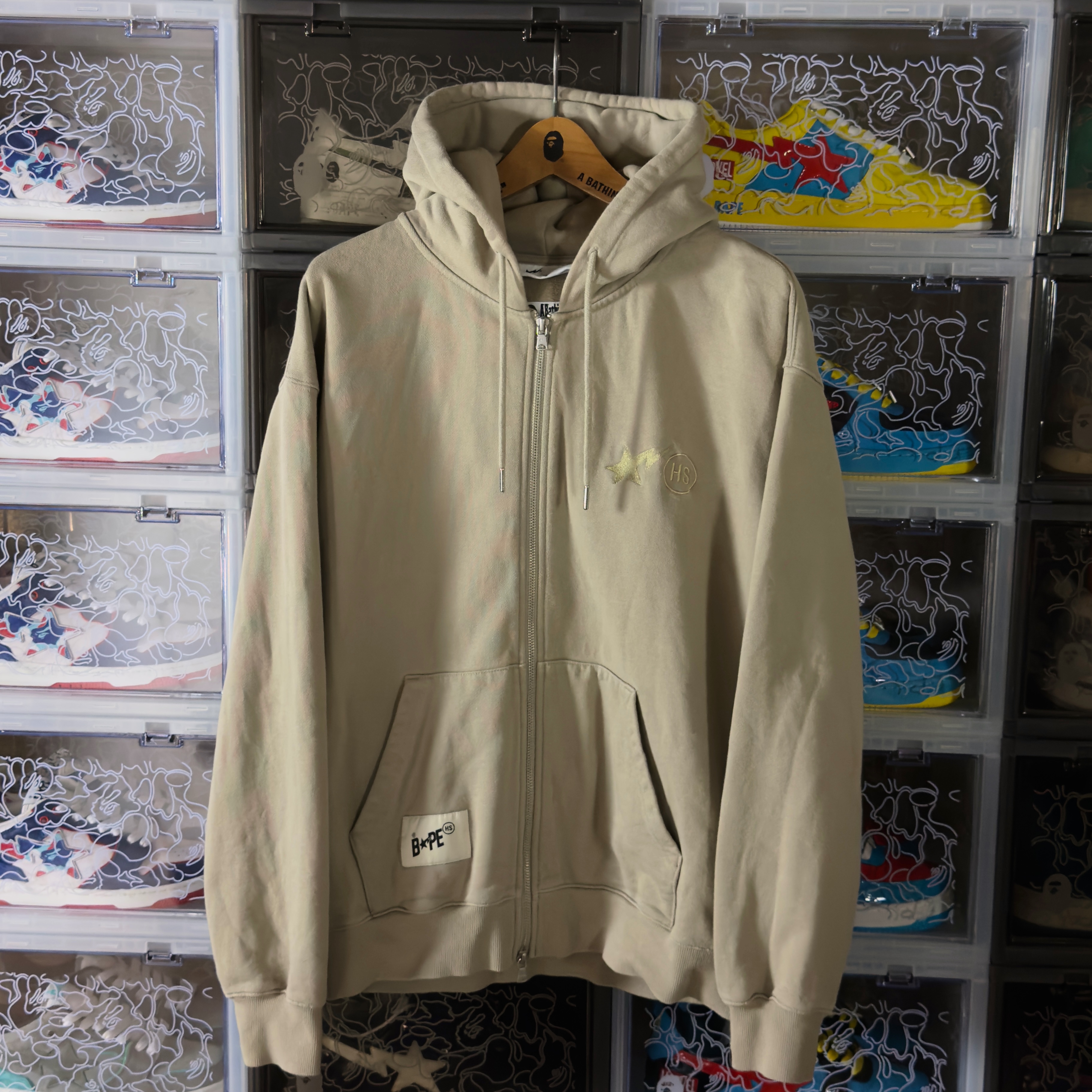 (M) Bape x Highsnobiety Full Zip Hoodie Beige 2023