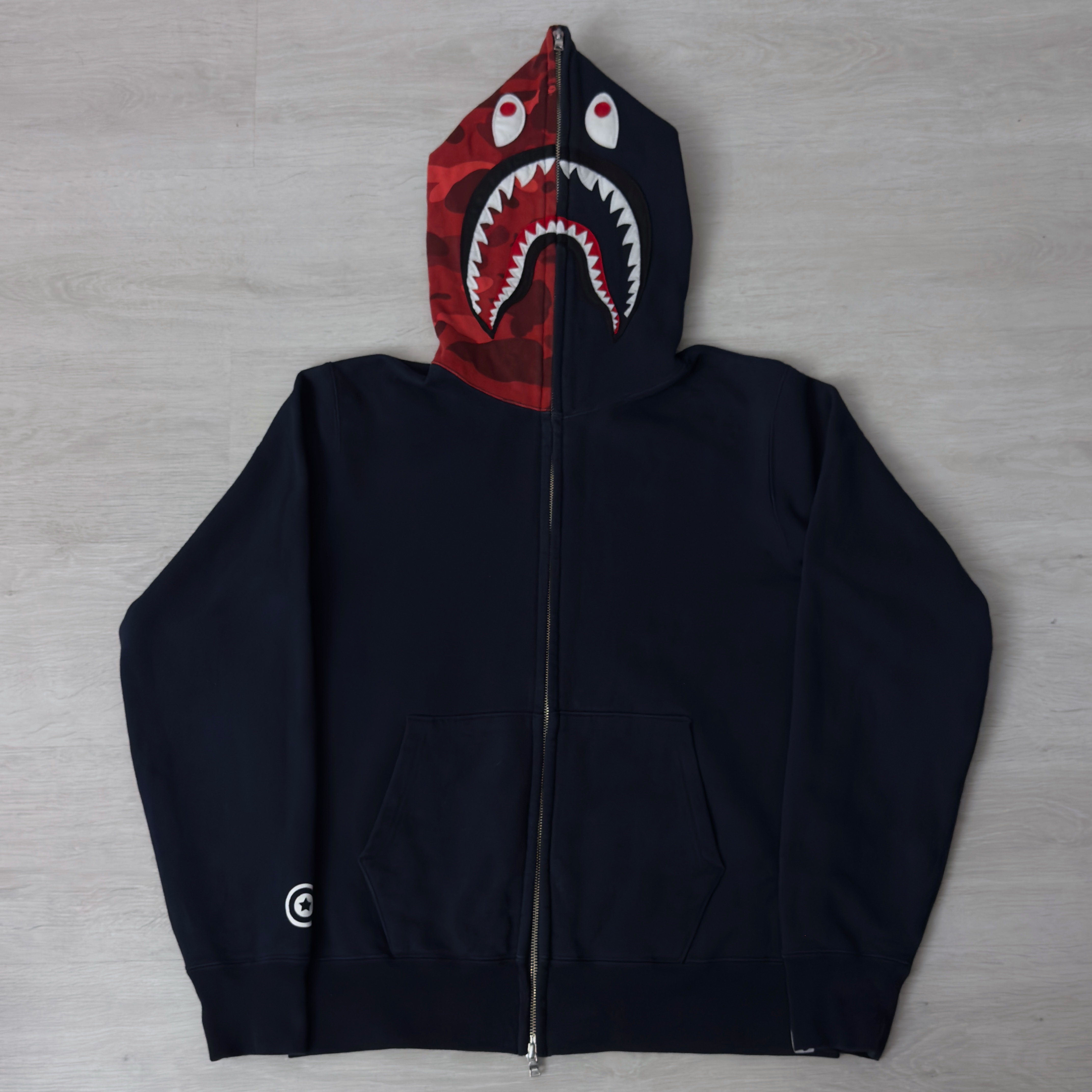 (L) Bape Shark Full Zip Hoodie Navy/Red