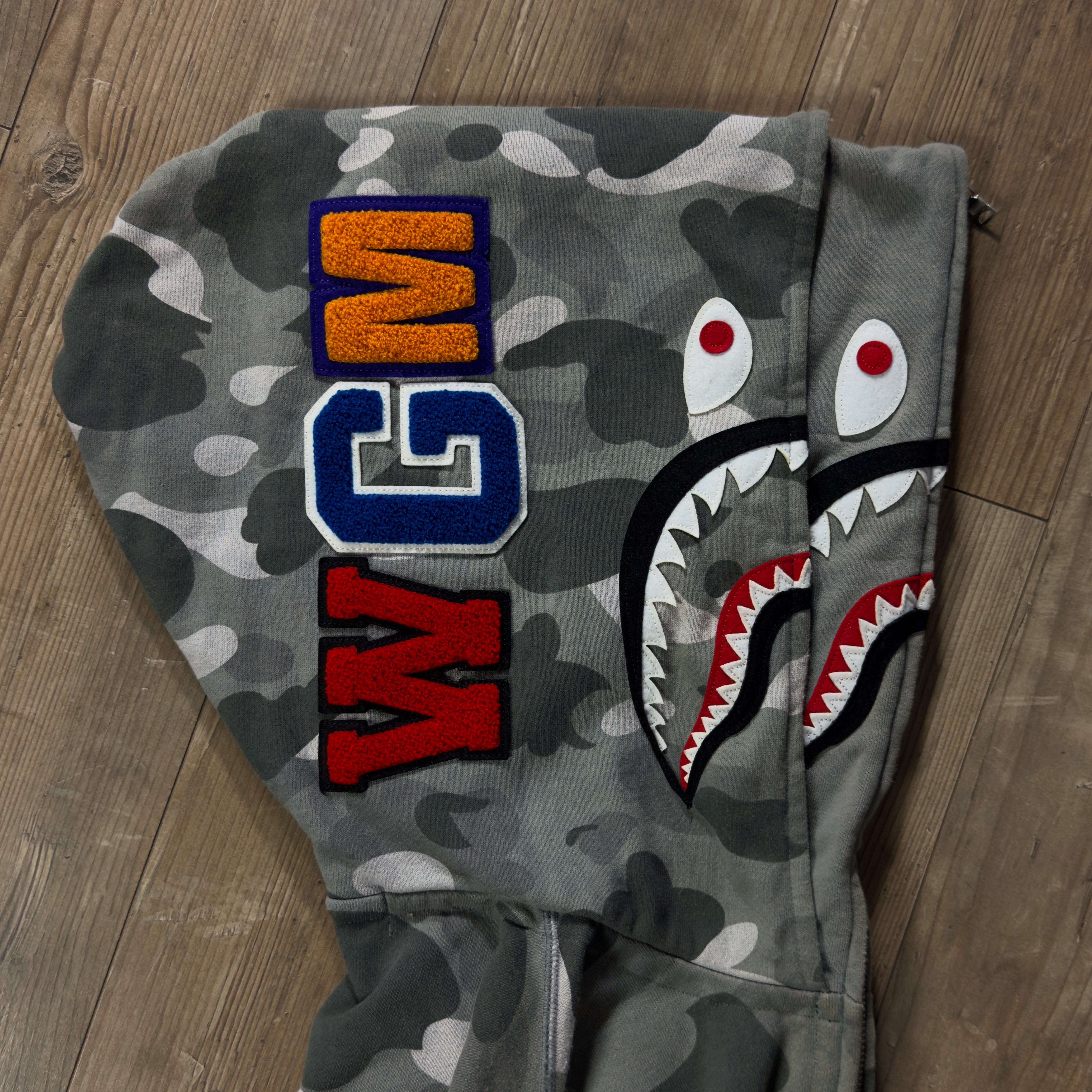 (S) Bape Color Camo Shark Wide Full Zip Double Hoodie Gray 2021