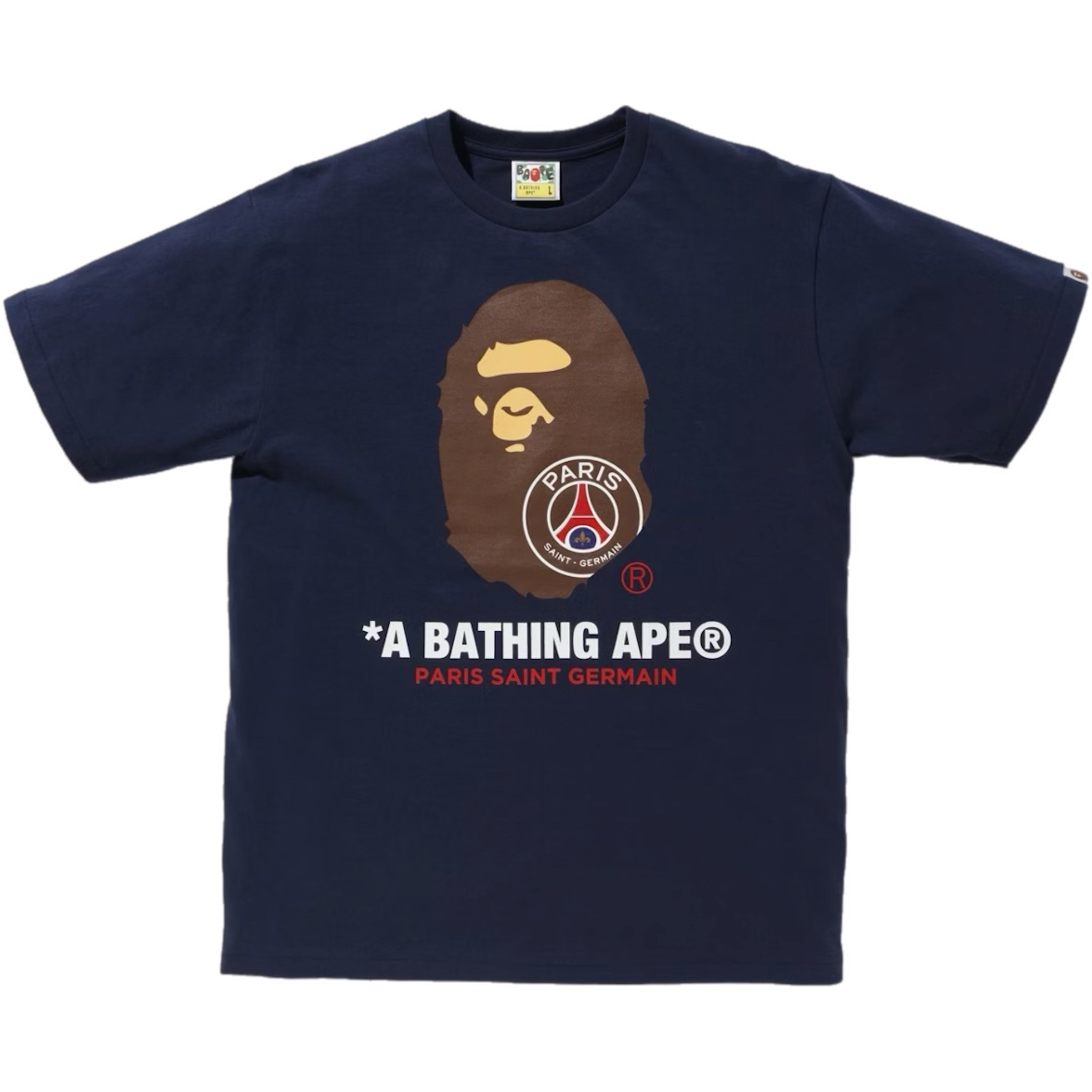 (L) Bape x PSG Ape Head Tee Navy 2018