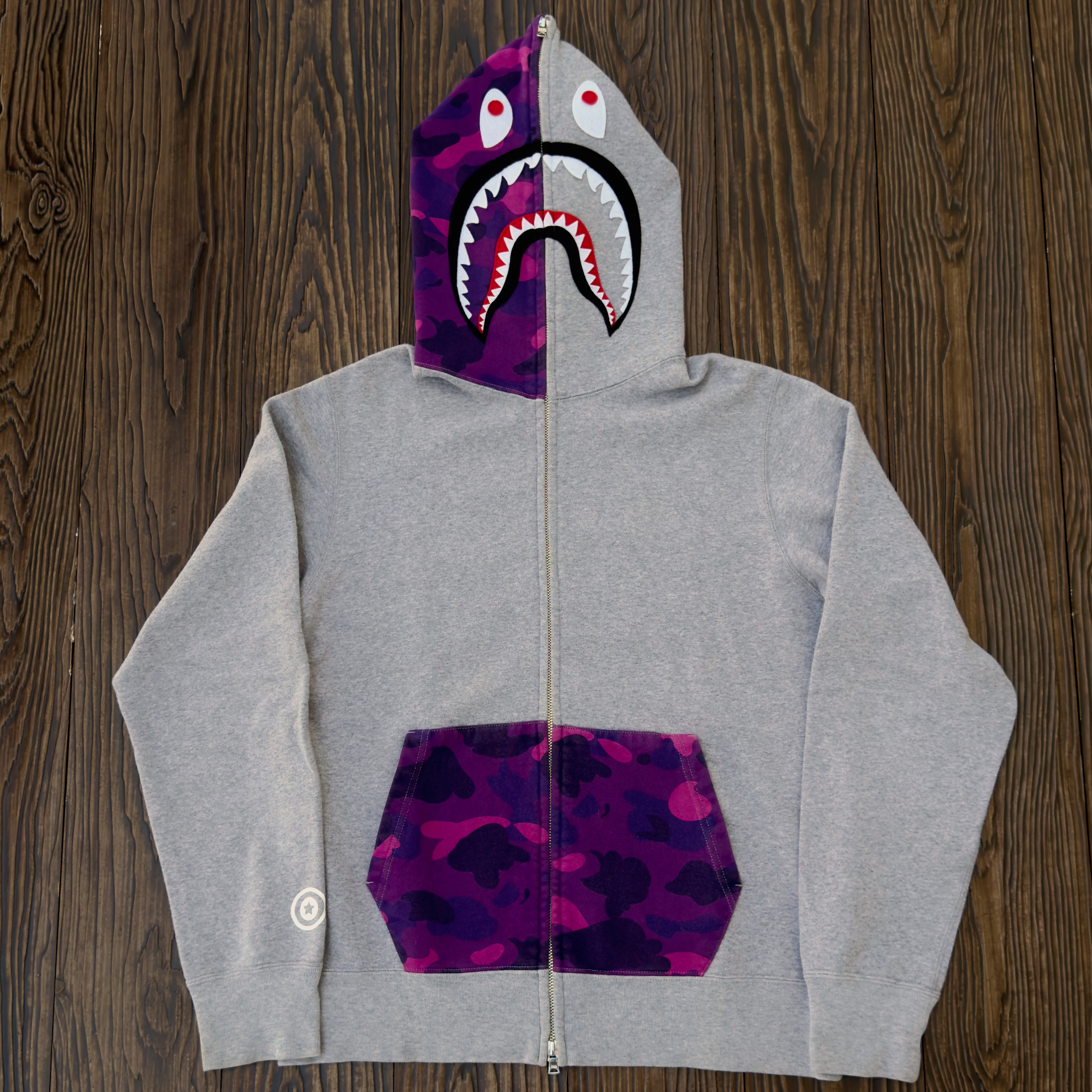 (L) Bape Color Camo Shark Full Zip Hoodie Grey/Purple
