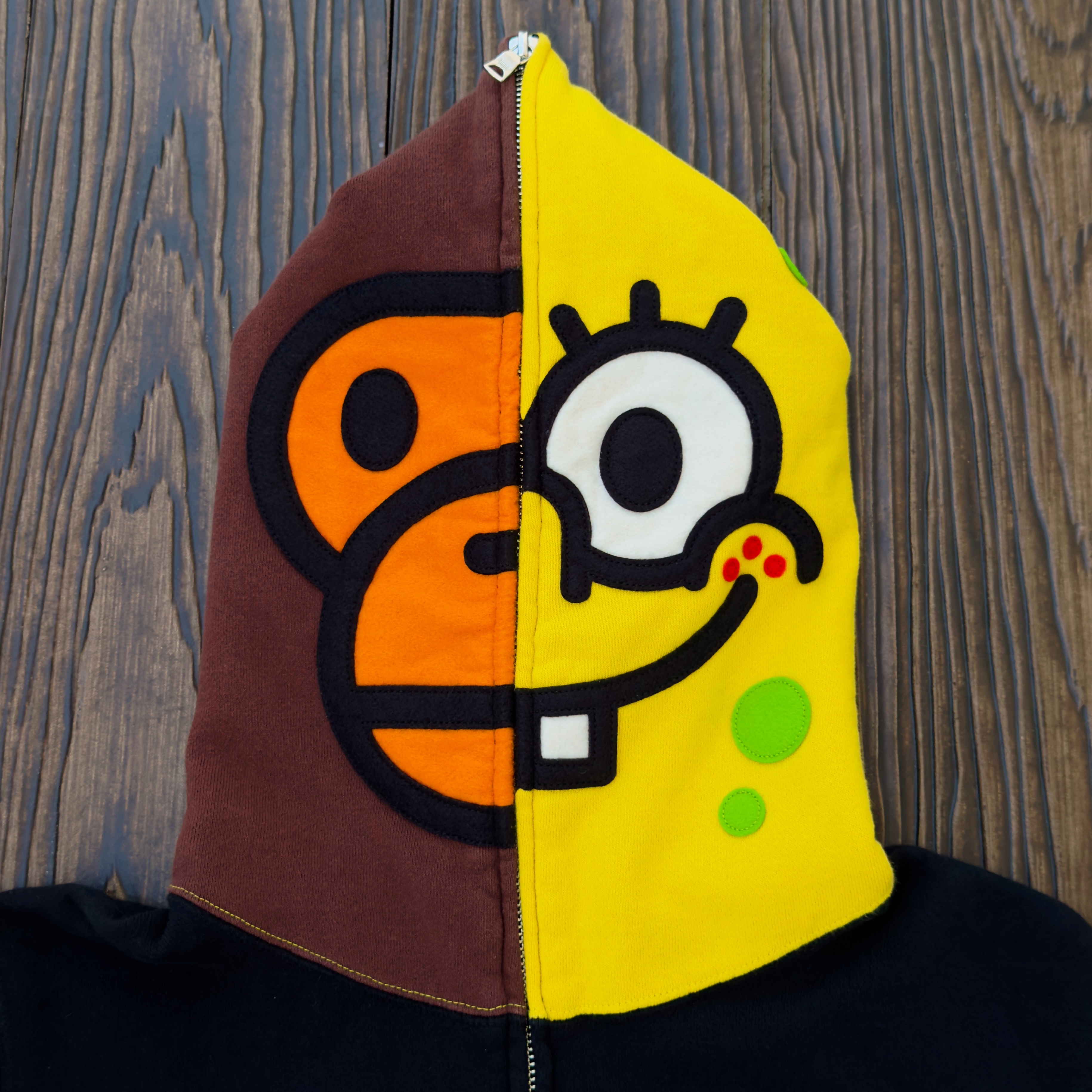 (M) Bape x SpongeBob Baby Milo Face Full Zip Hoodie Black 2014
