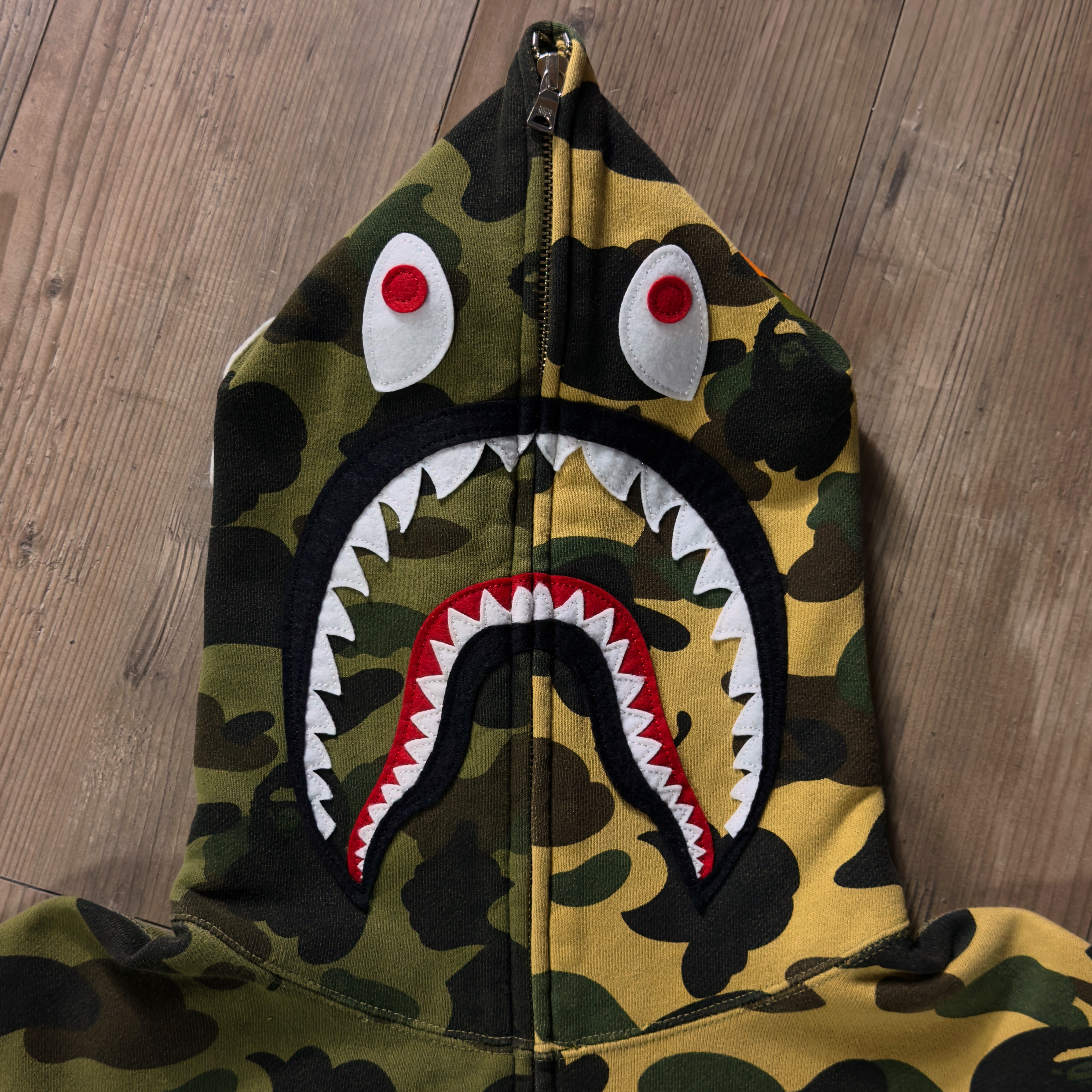 (M) Bape 1st Camo Half Shark Full Zip Hoodie Green/Yellow