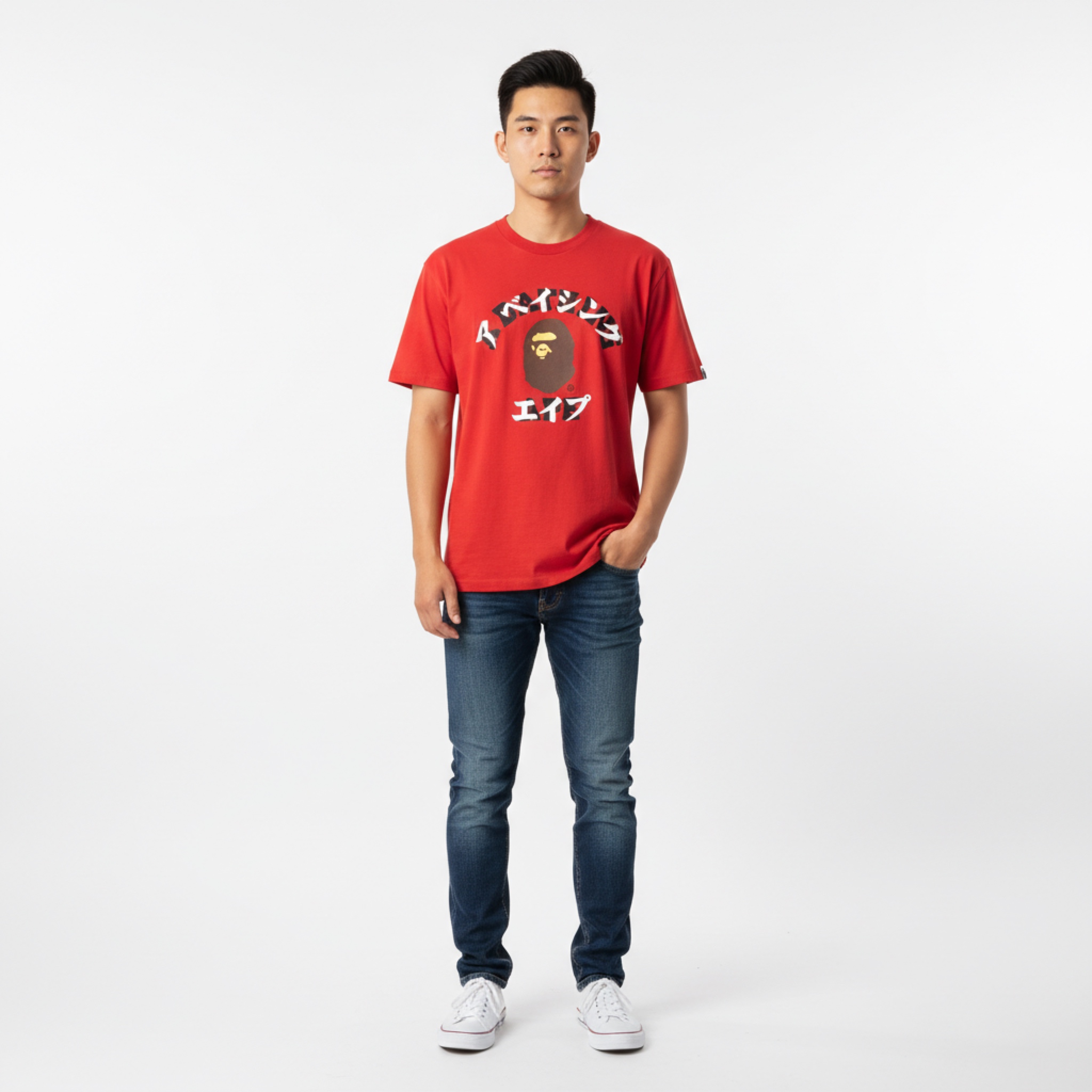 (L) Bape Katakana College Tee Red