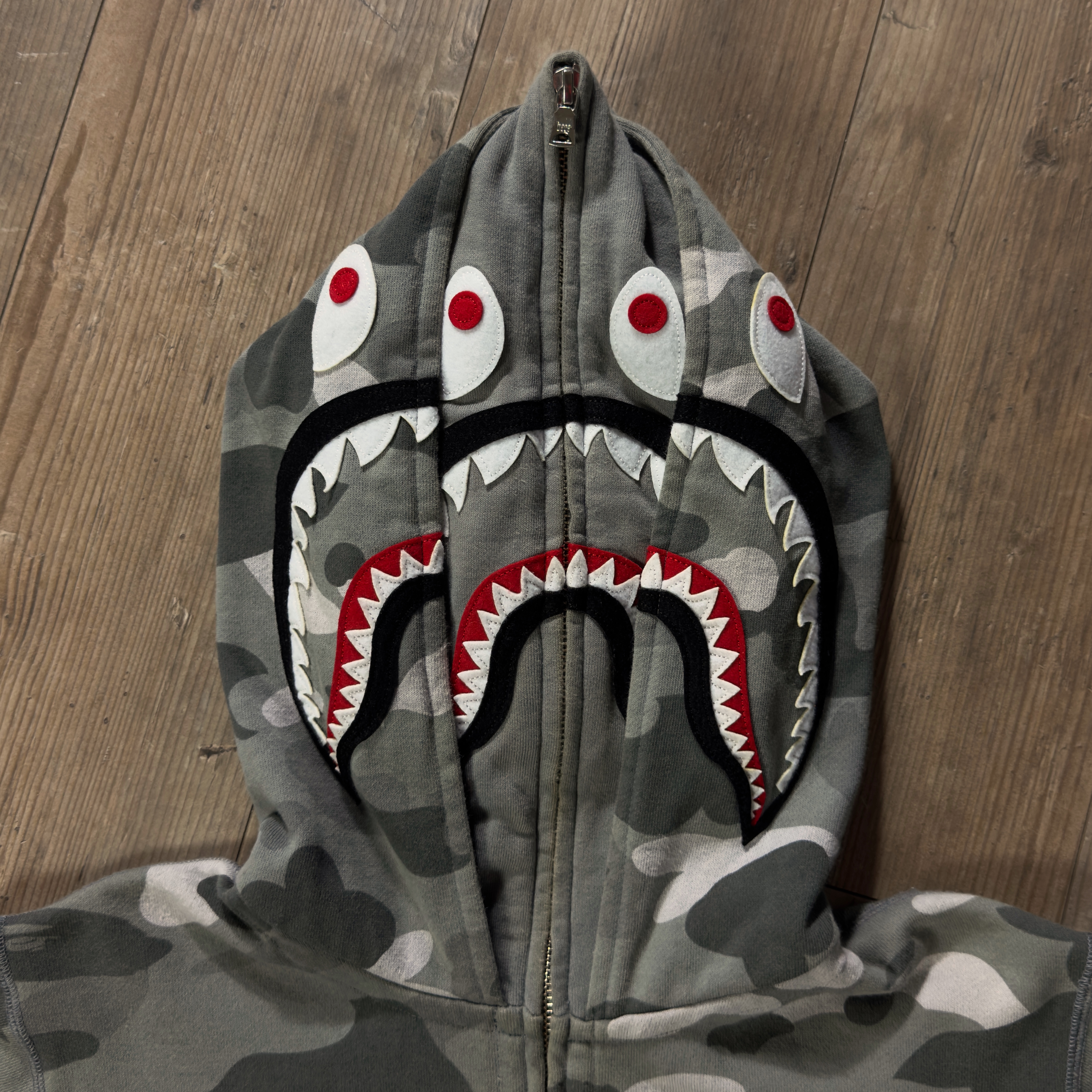 (S) Bape Color Camo Shark Wide Full Zip Double Hoodie Gray 2021