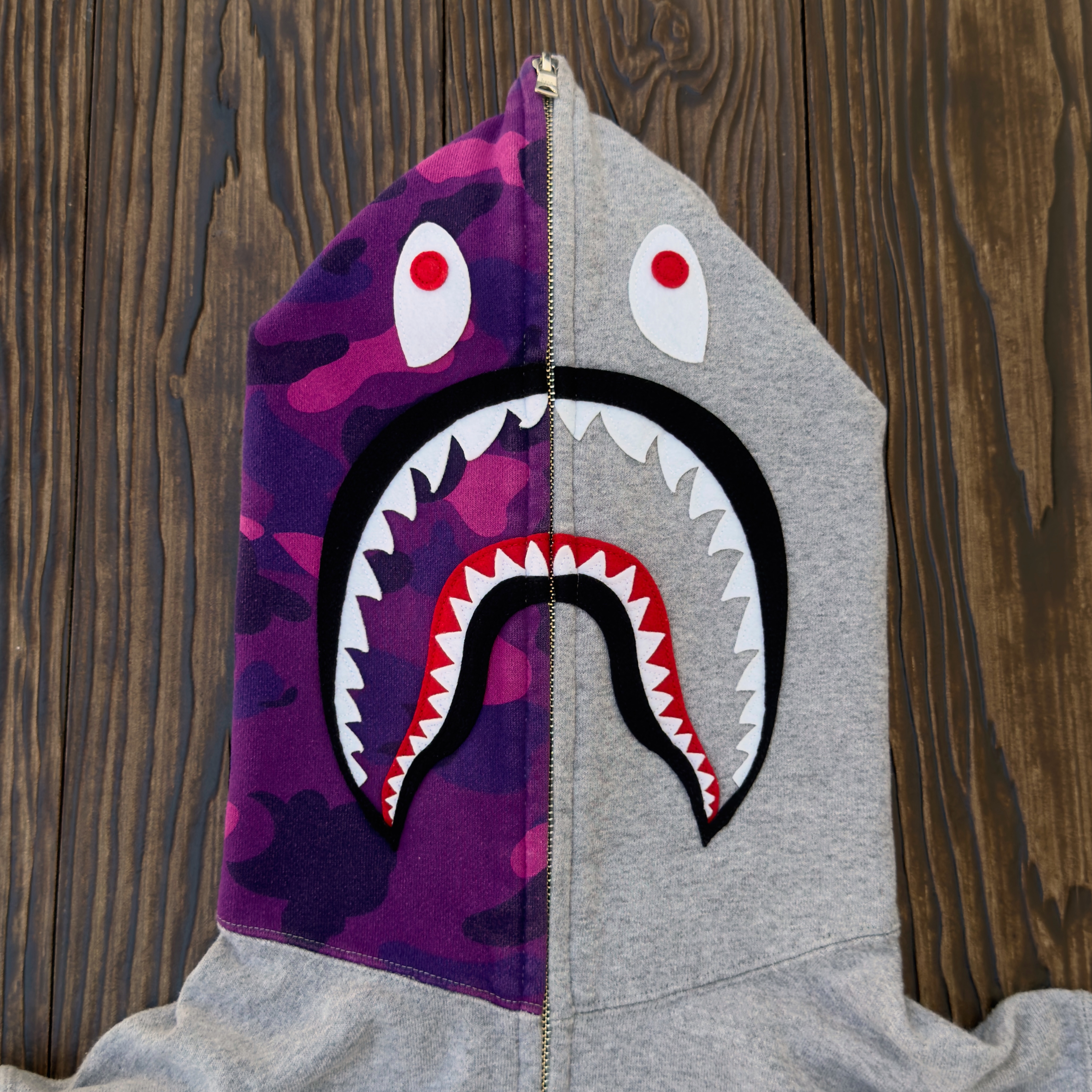 (L) Bape Color Camo Shark Full Zip Hoodie Grey/Purple