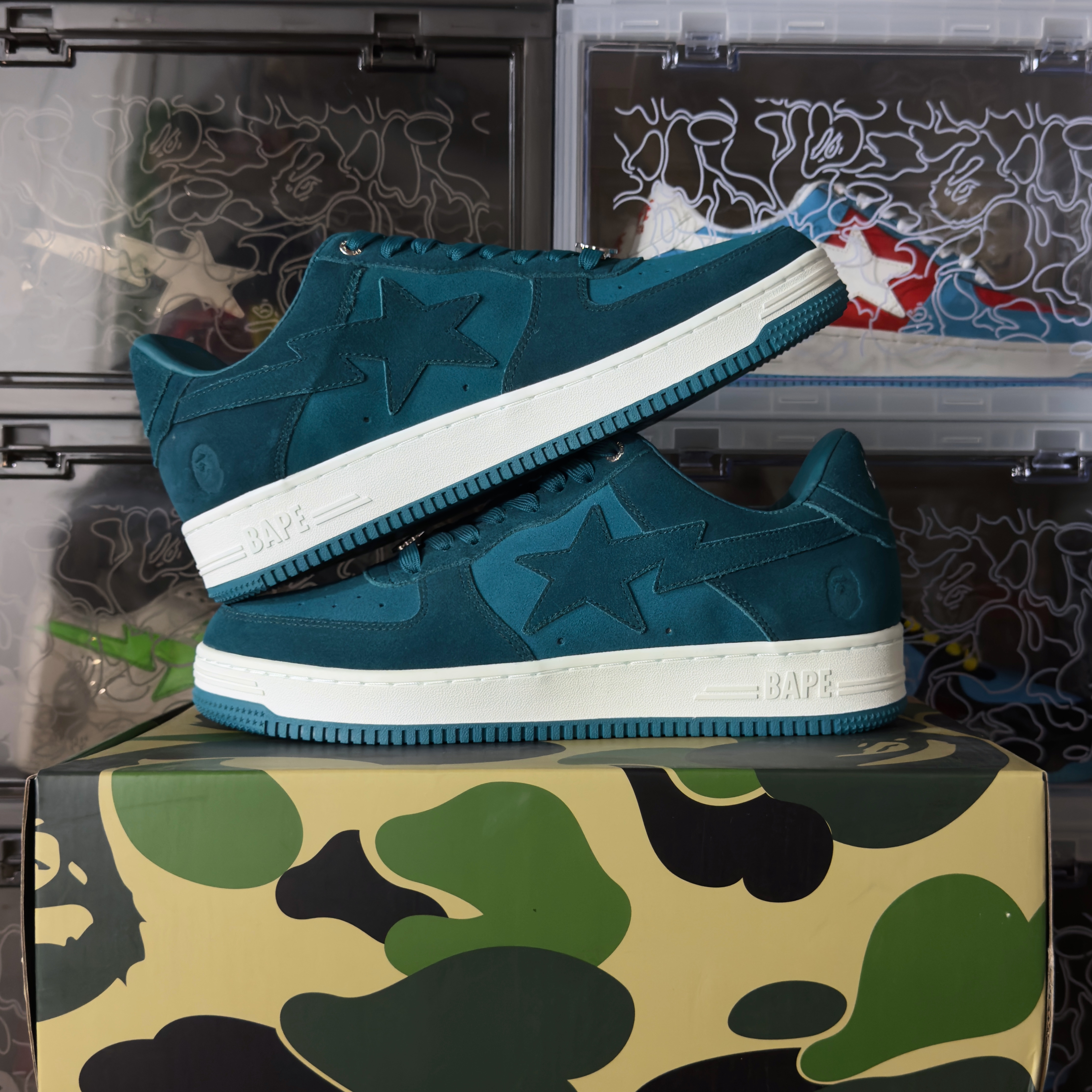 (46) A Bathing Ape Bapesta Suede Green 2022