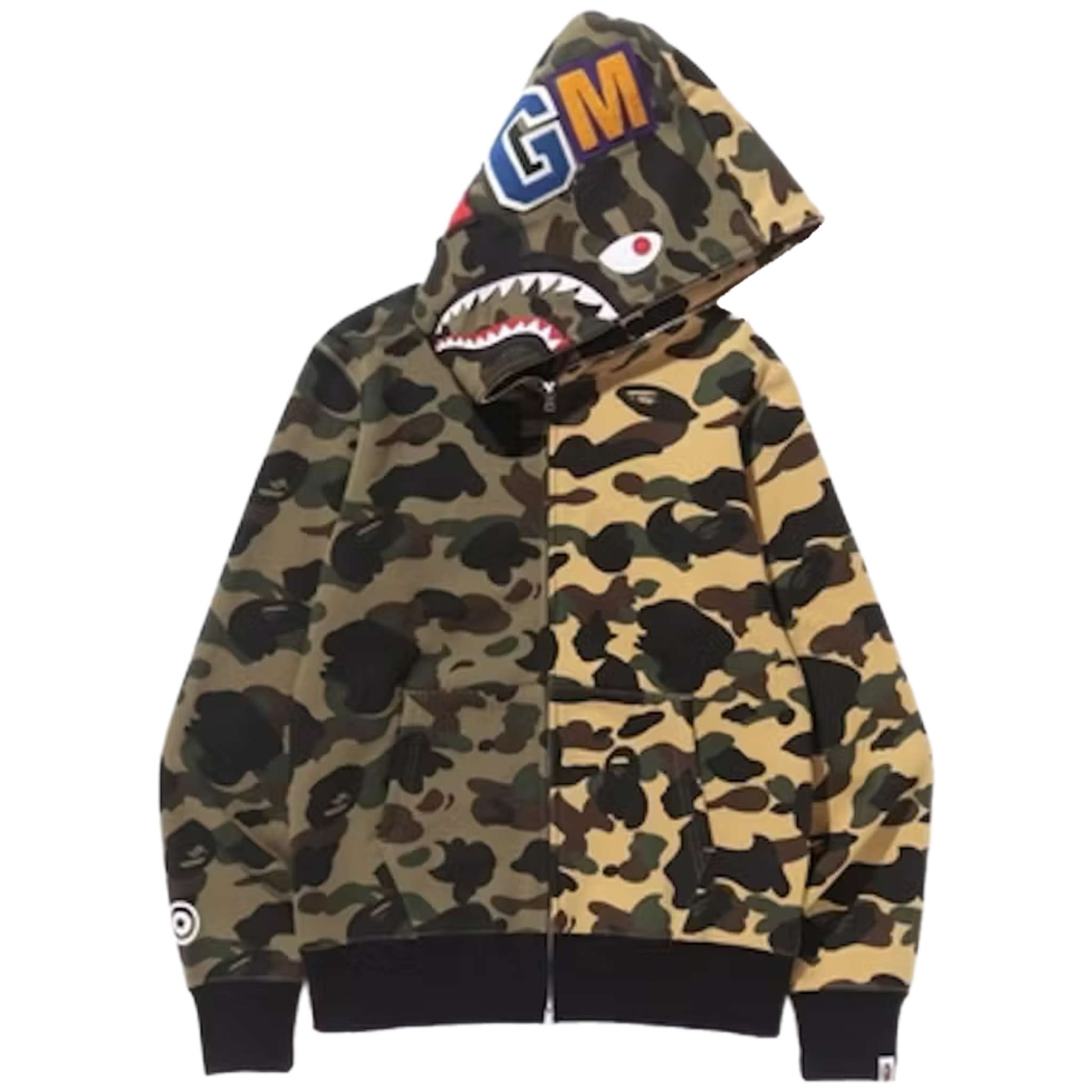 (M) Bape 1st Camo Half Shark Full Zip Hoodie Green/Yellow