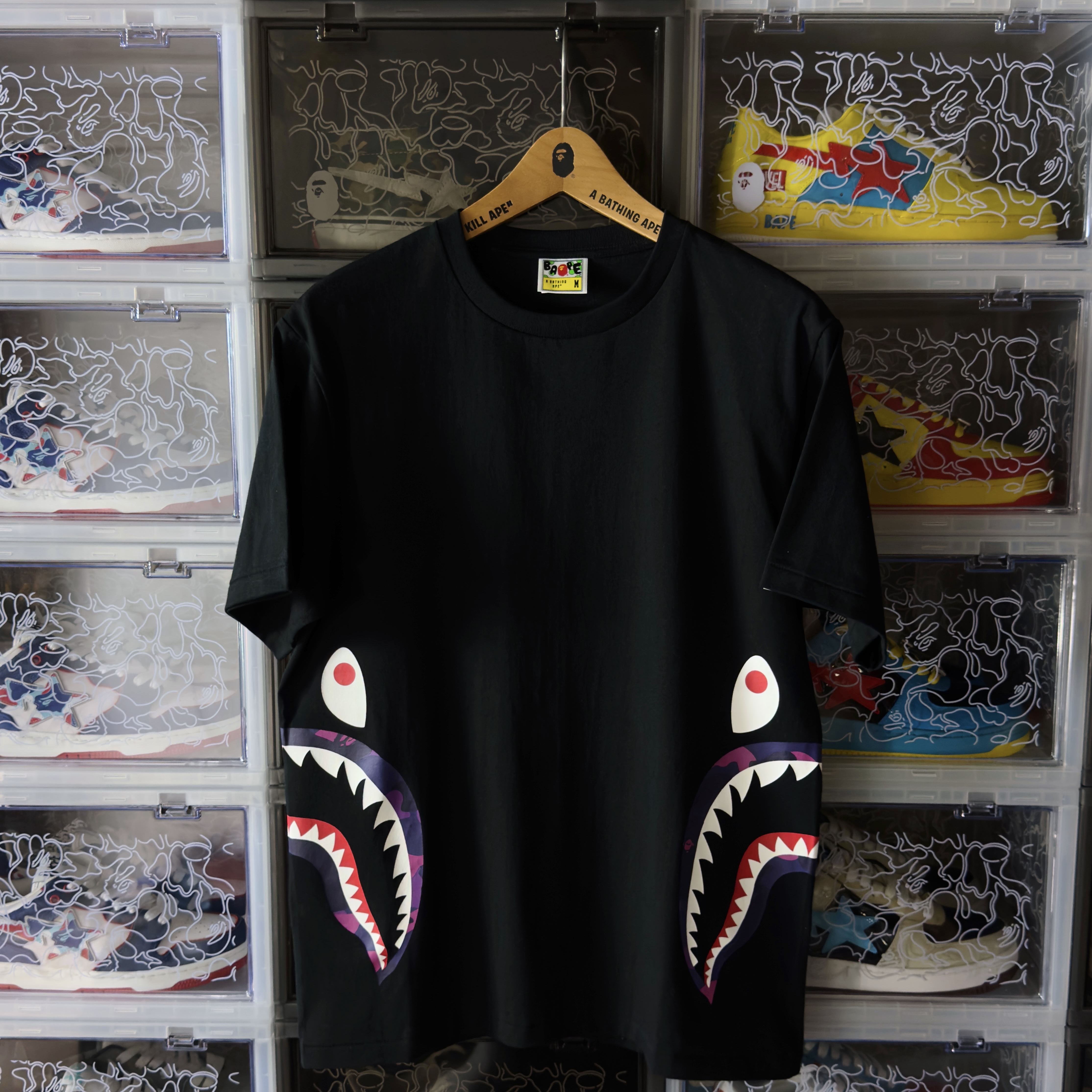 (M) Bape Color Camo Side Shark Tee Black/Purple