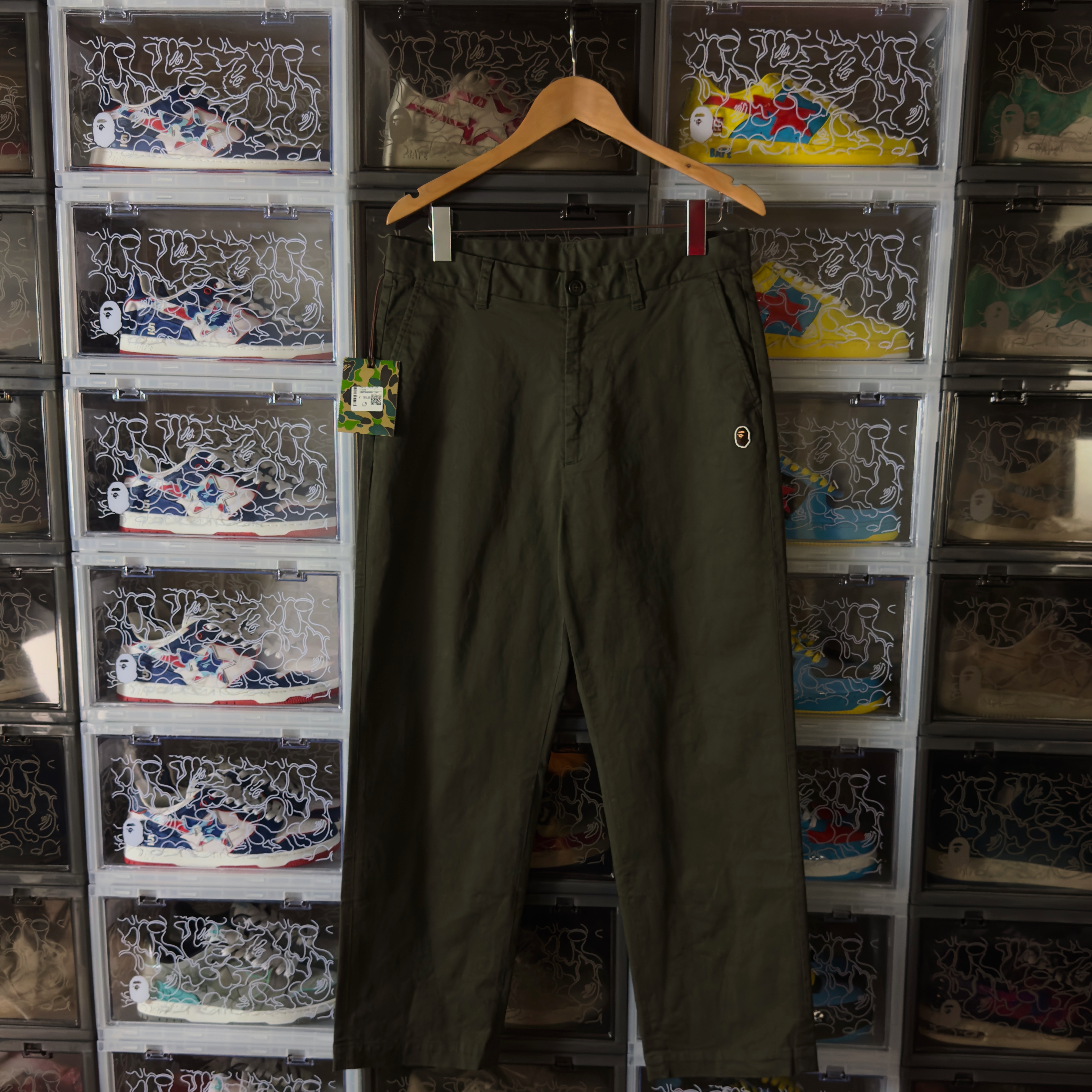 (L) Bape One Point Loose Fit Chino Pants Olive Drab