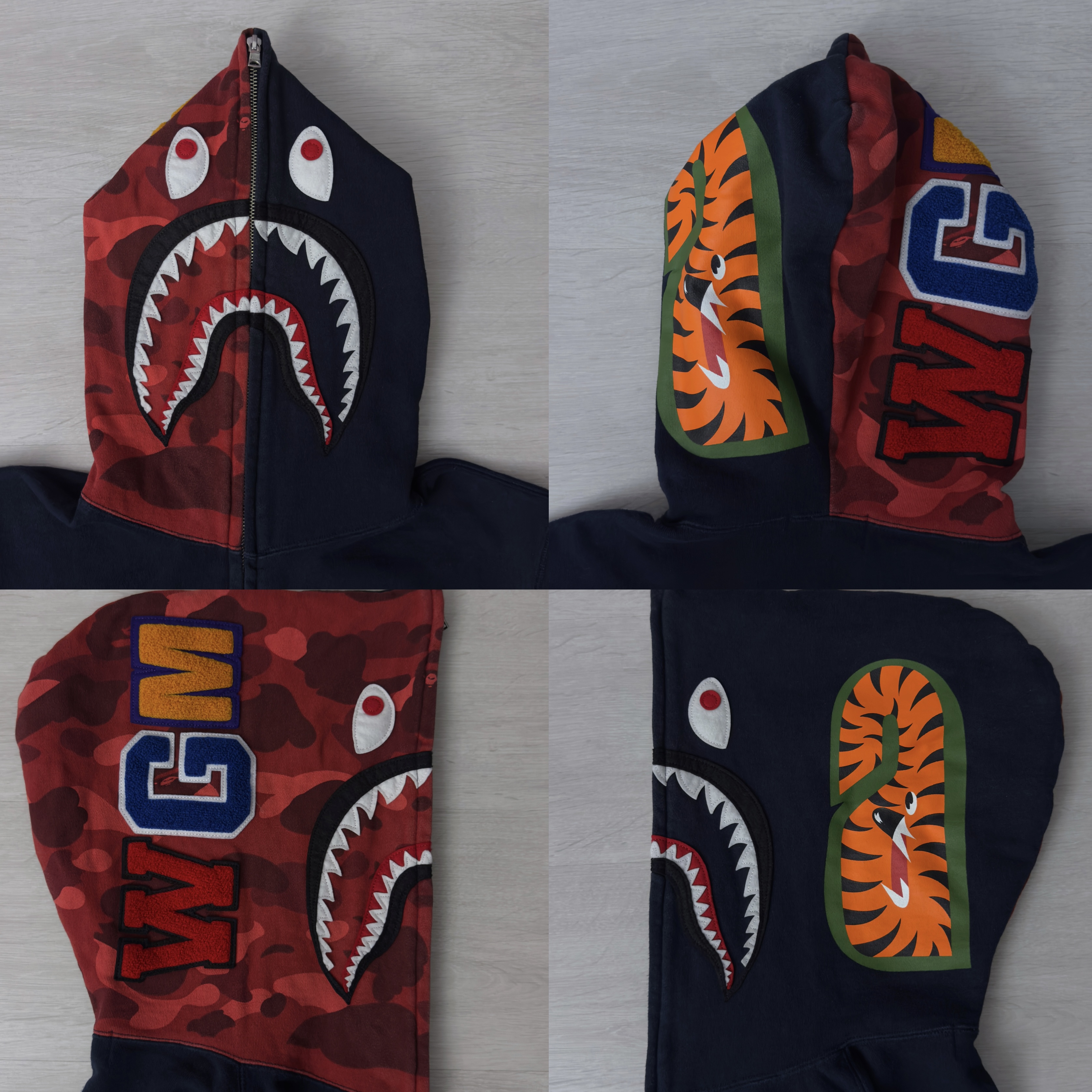 (L) Bape Shark Full Zip Hoodie Navy/Red